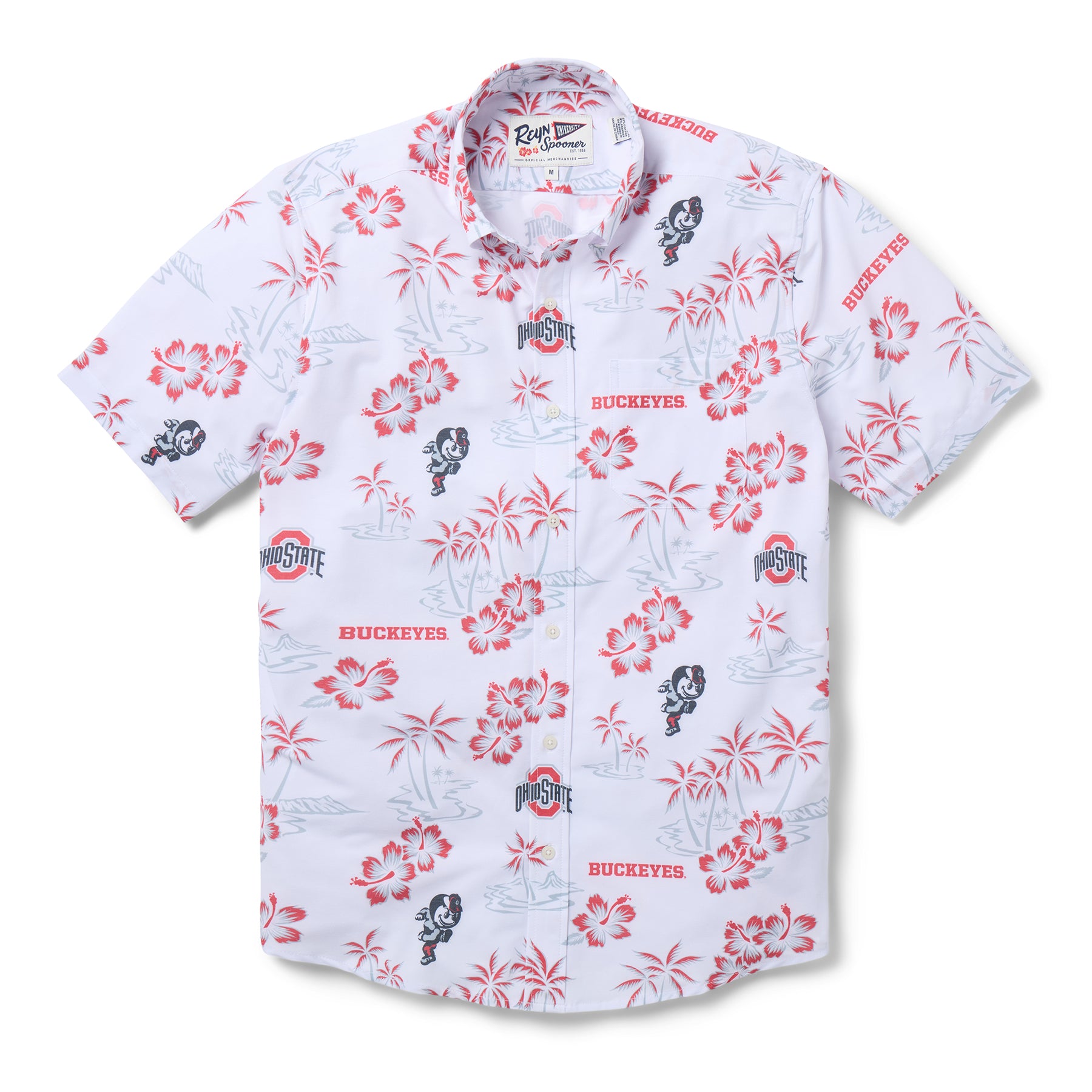 Reyn Spooner THE OHIO STATE UNIVERSITY KEKAI PERFORMANCE BUTTON FRONT in WHITE