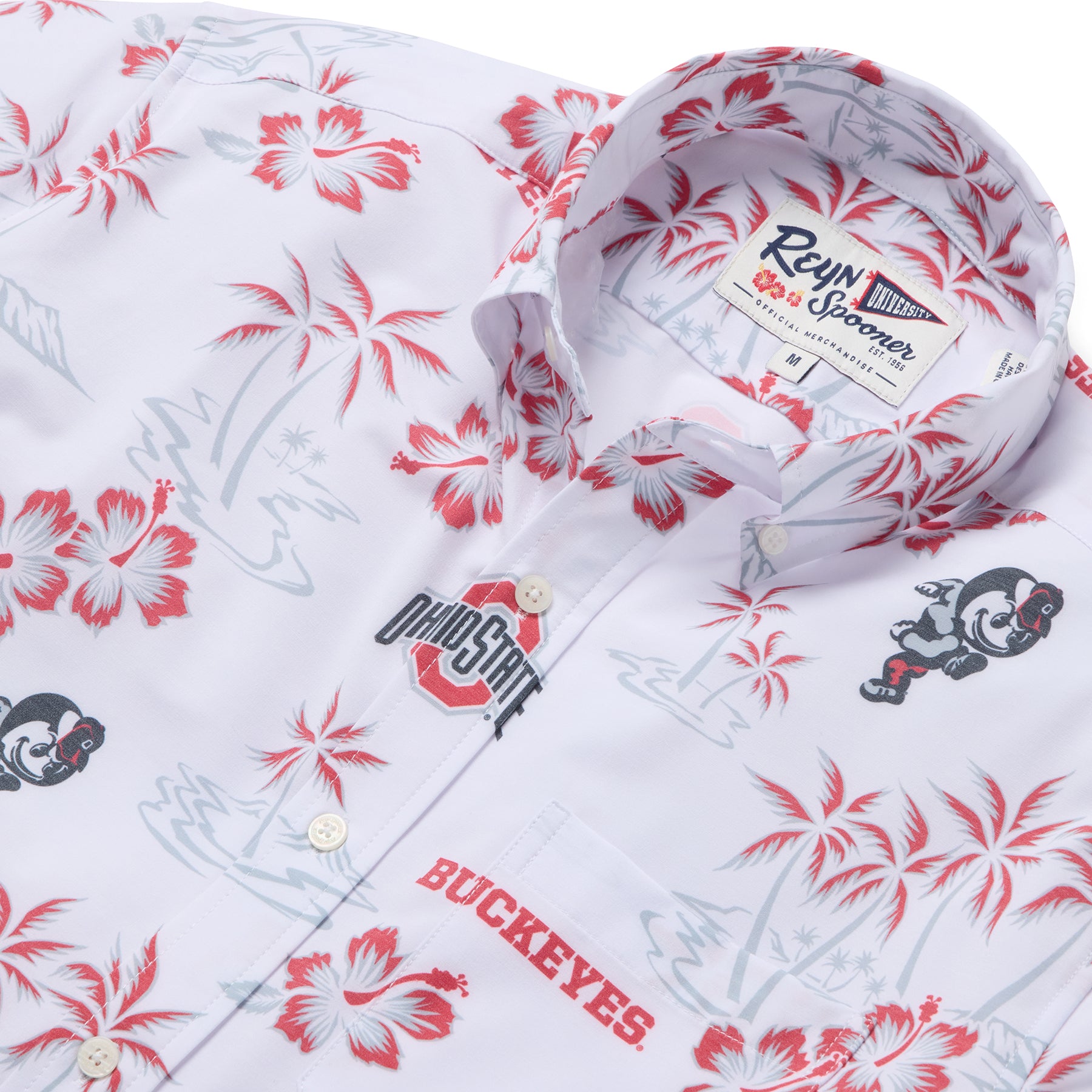 Reyn Spooner THE OHIO STATE UNIVERSITY KEKAI PERFORMANCE BUTTON FRONT in WHITE
