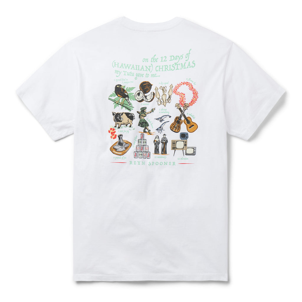 Reyn Spooner 12 DAYS OF HAWAIIAN CHRISTMAS GRAPHIC TEE in WHITE