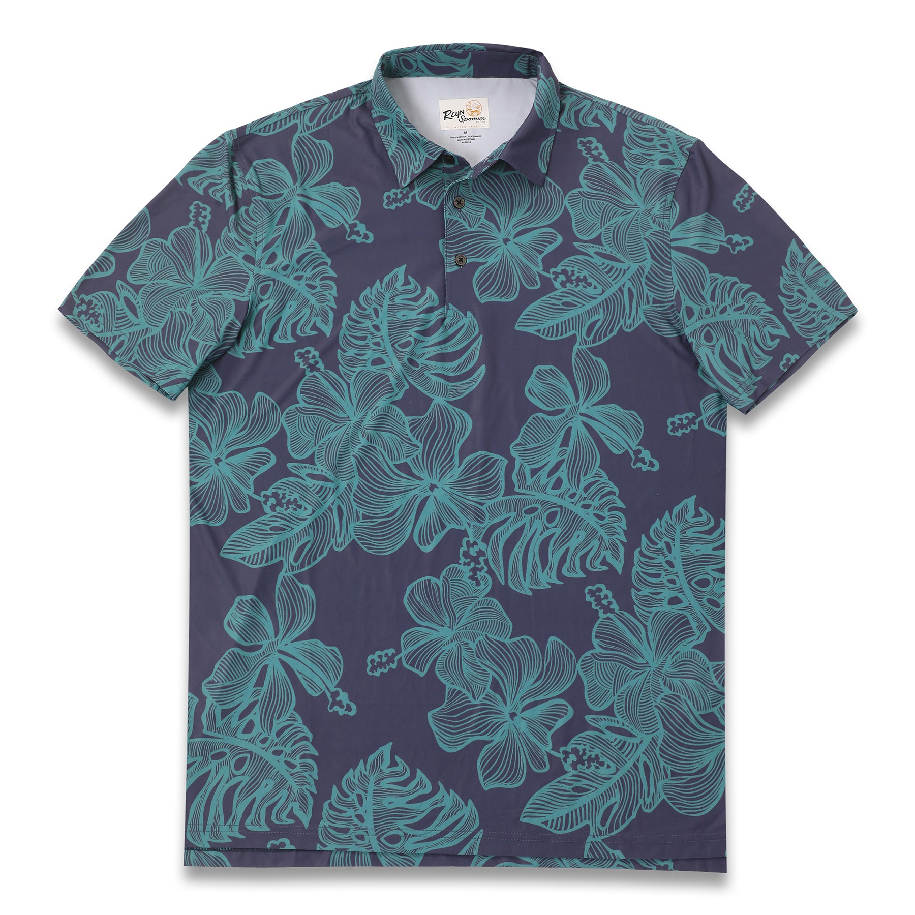 Reyn Spooner MAUNA MONSTERA PERFORMANCE POLO in CROWN BLUE