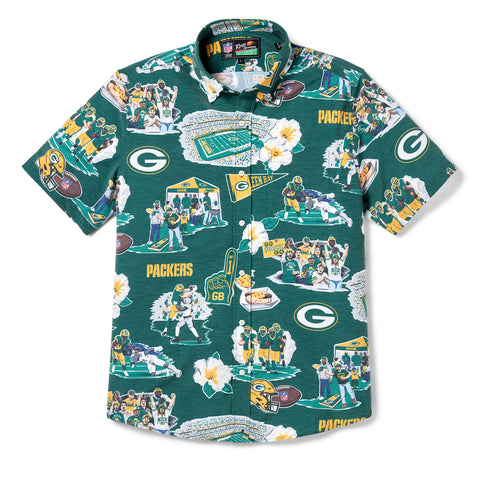 Reyn Spooner Men's Green Bay Packers Scenic Green Button Down Shirt, Small