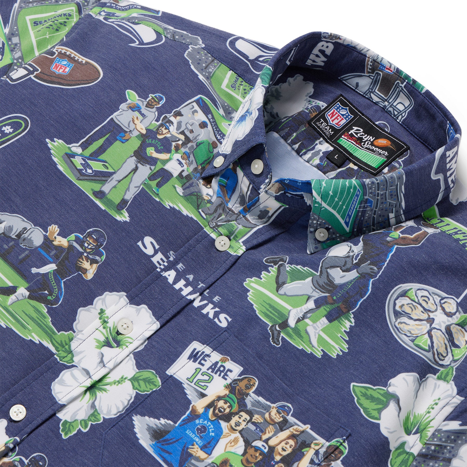 SEATTLE SEAHAWKS SCENIC PERFORMANCE BUTTON FRONT – Reyn Spooner