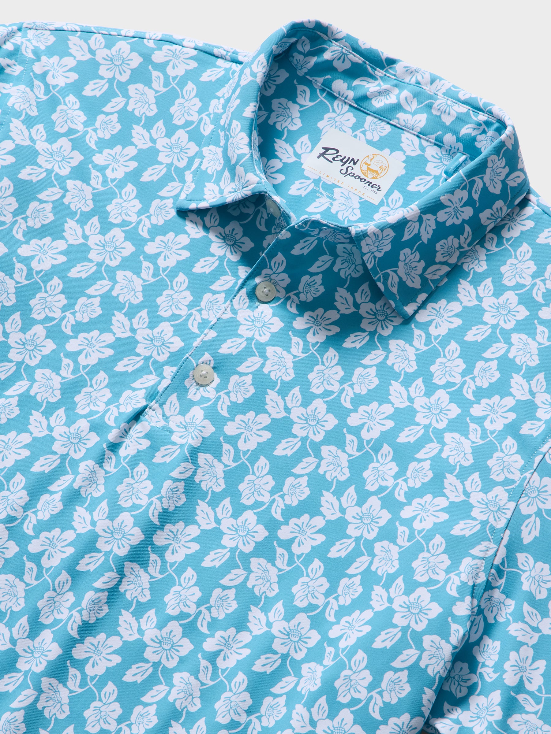 Reyn Spooner CAMELLIAS PERFORMANCE POLO in AQUA
