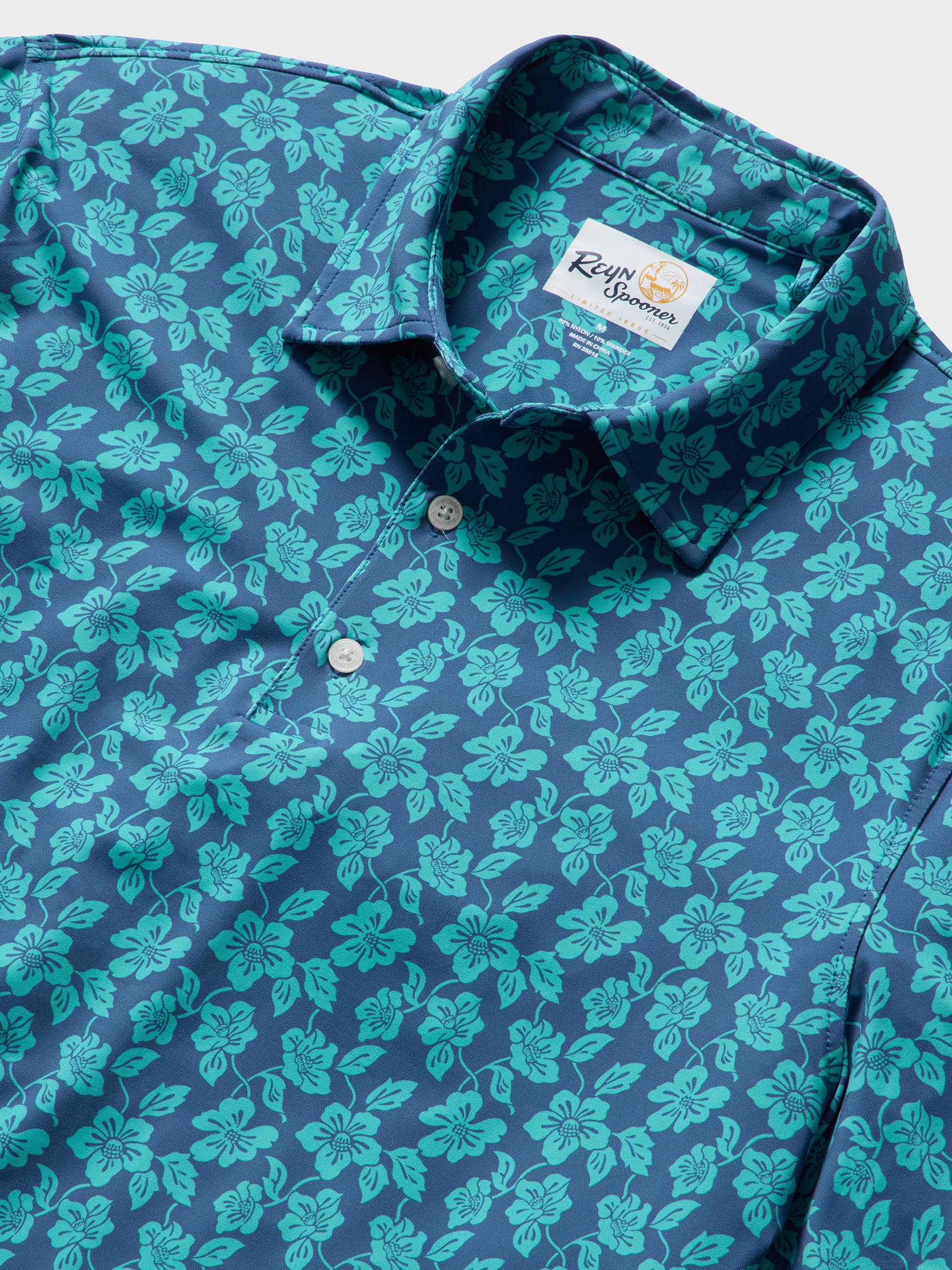 Reyn Spooner CAMELLIAS PERFORMANCE POLO in DARK TEAL