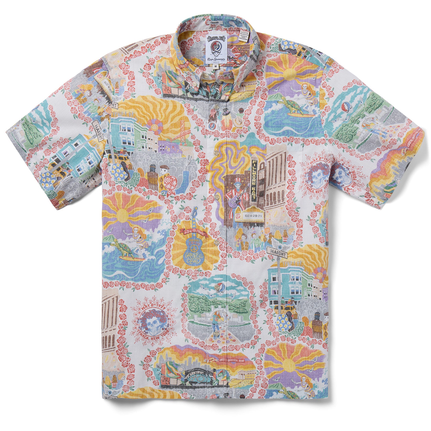 Reyn Spooner GRATEFUL DEAD LEGENDARY SHOWS BUTTON FRONT in WHITE