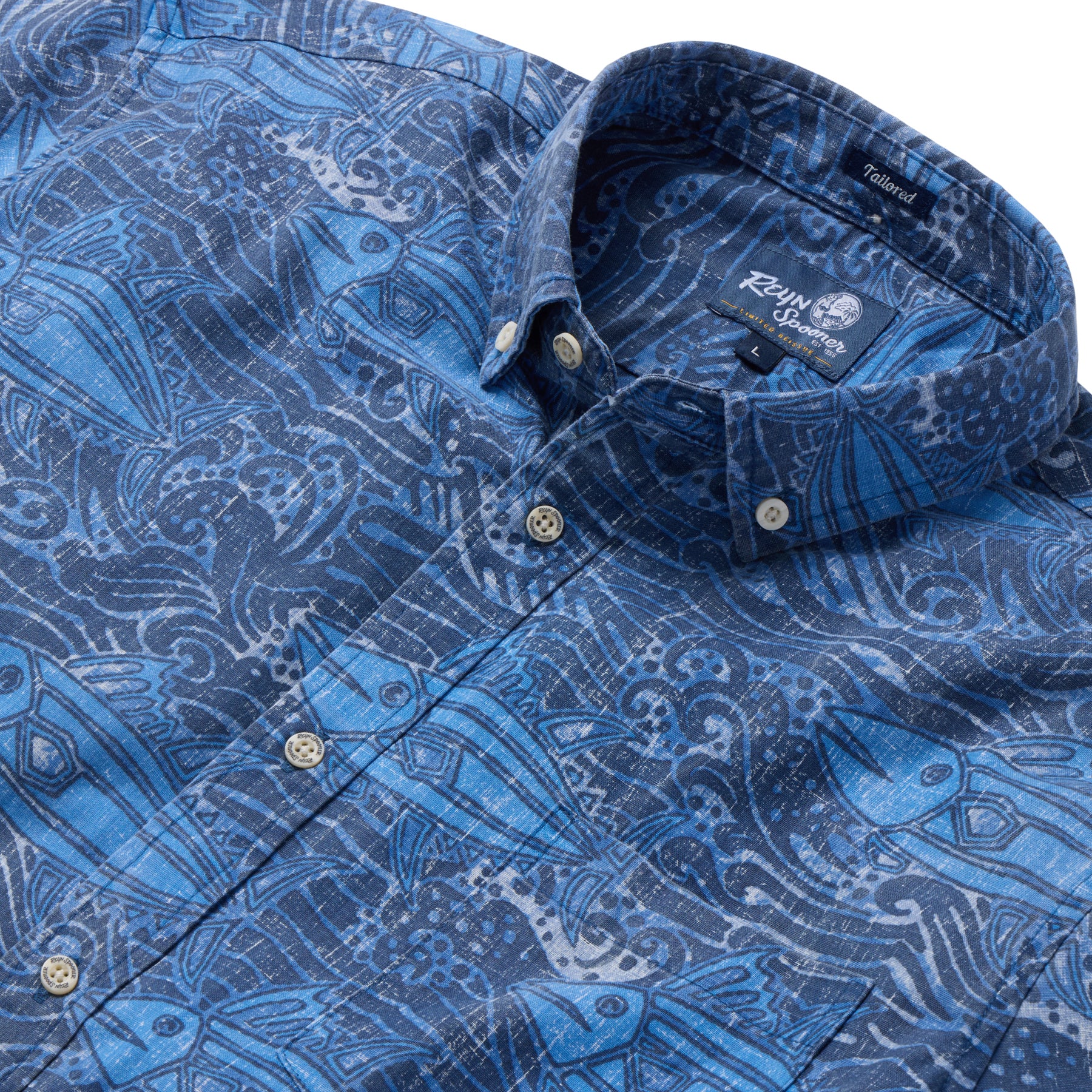 reyn spoonerネイビー柄シャツ ワンピース AHI NALU MEN'S SHIRT | Reyn Spooner
