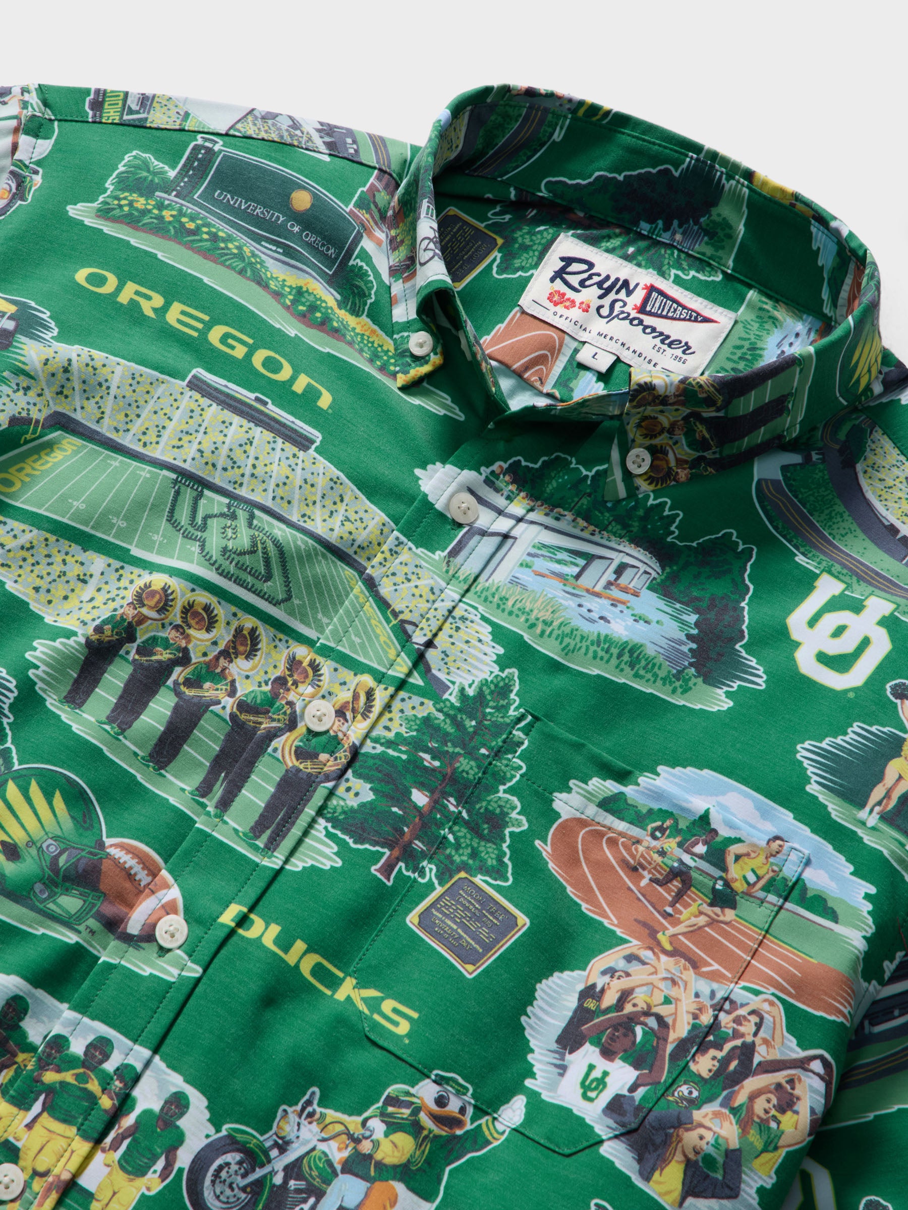 Reyn Spooner UNIVERSITY OF OREGON SCENIC PERFORMANCE ALOHA SHIRT in GREEN