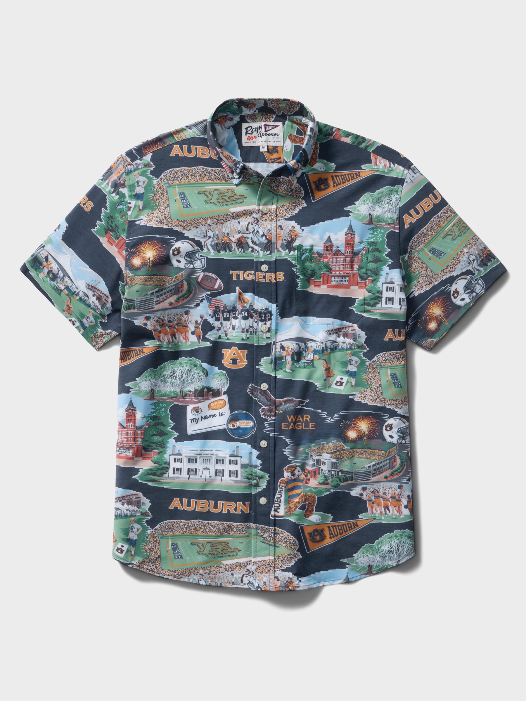 Reyn Spooner AUBURN UNIVERSITY SCENIC PERFORMANCE ALOHA SHIRT in NAVY