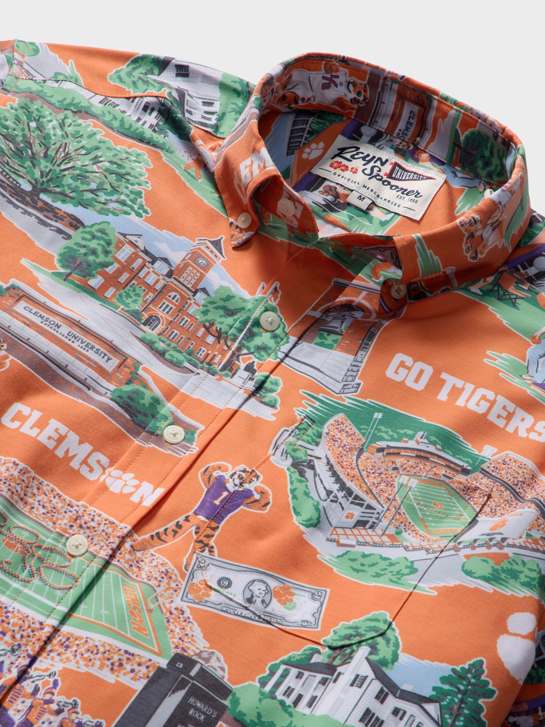 Reyn Spooner CLEMSON UNIVERSITY SCENIC PERFORMANCE ALOHA SHIRT in ORANGE