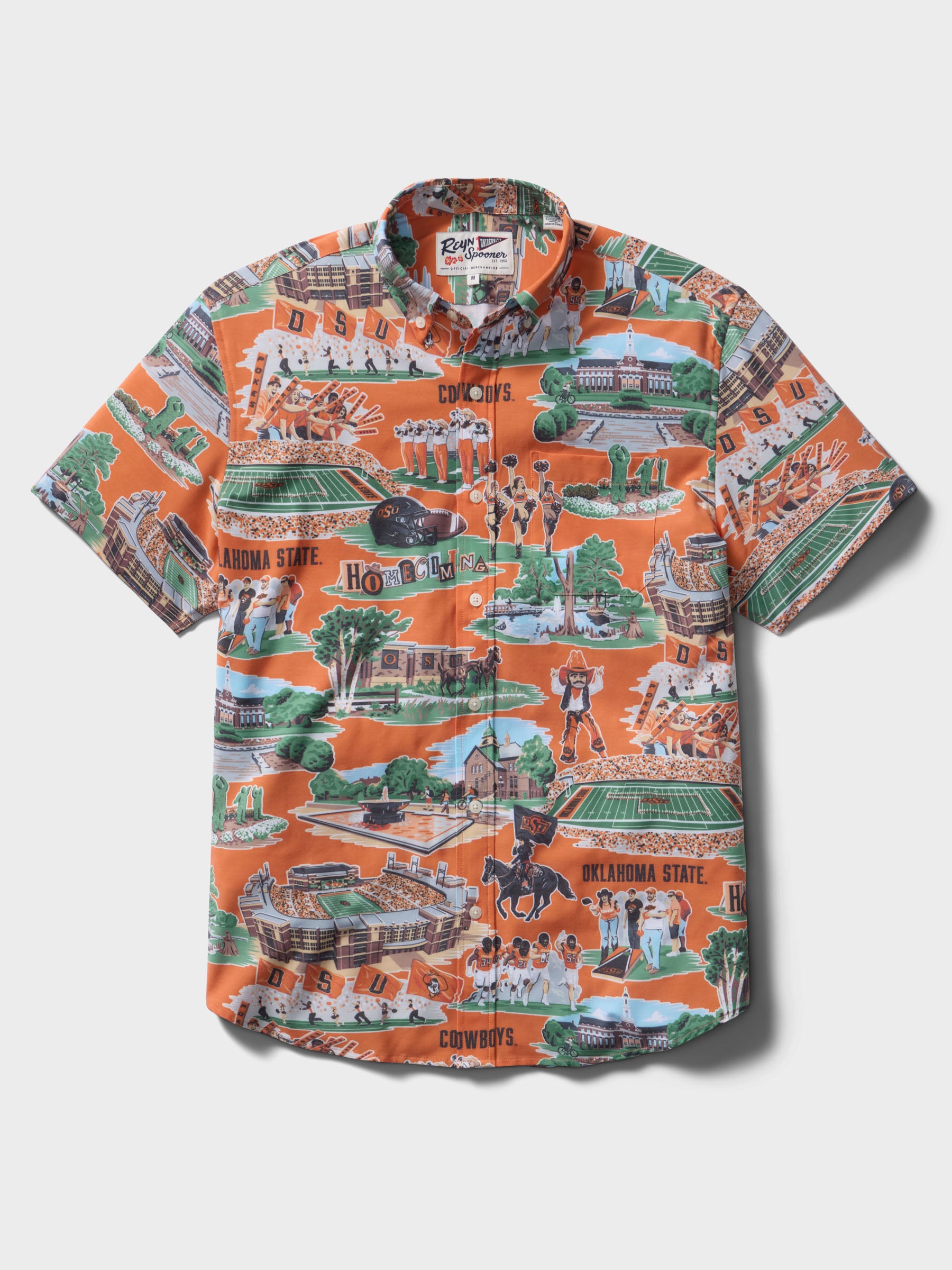 Reyn Spooner OKLAHOMA STATE UNIVERSITY SCENIC PERFORMANCE ALOHA SHIRT in ORANGE