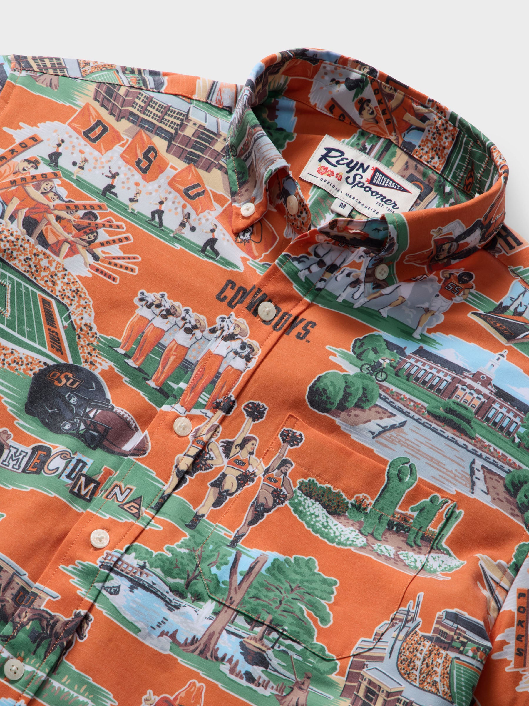 Reyn Spooner OKLAHOMA STATE UNIVERSITY SCENIC PERFORMANCE ALOHA SHIRT in ORANGE