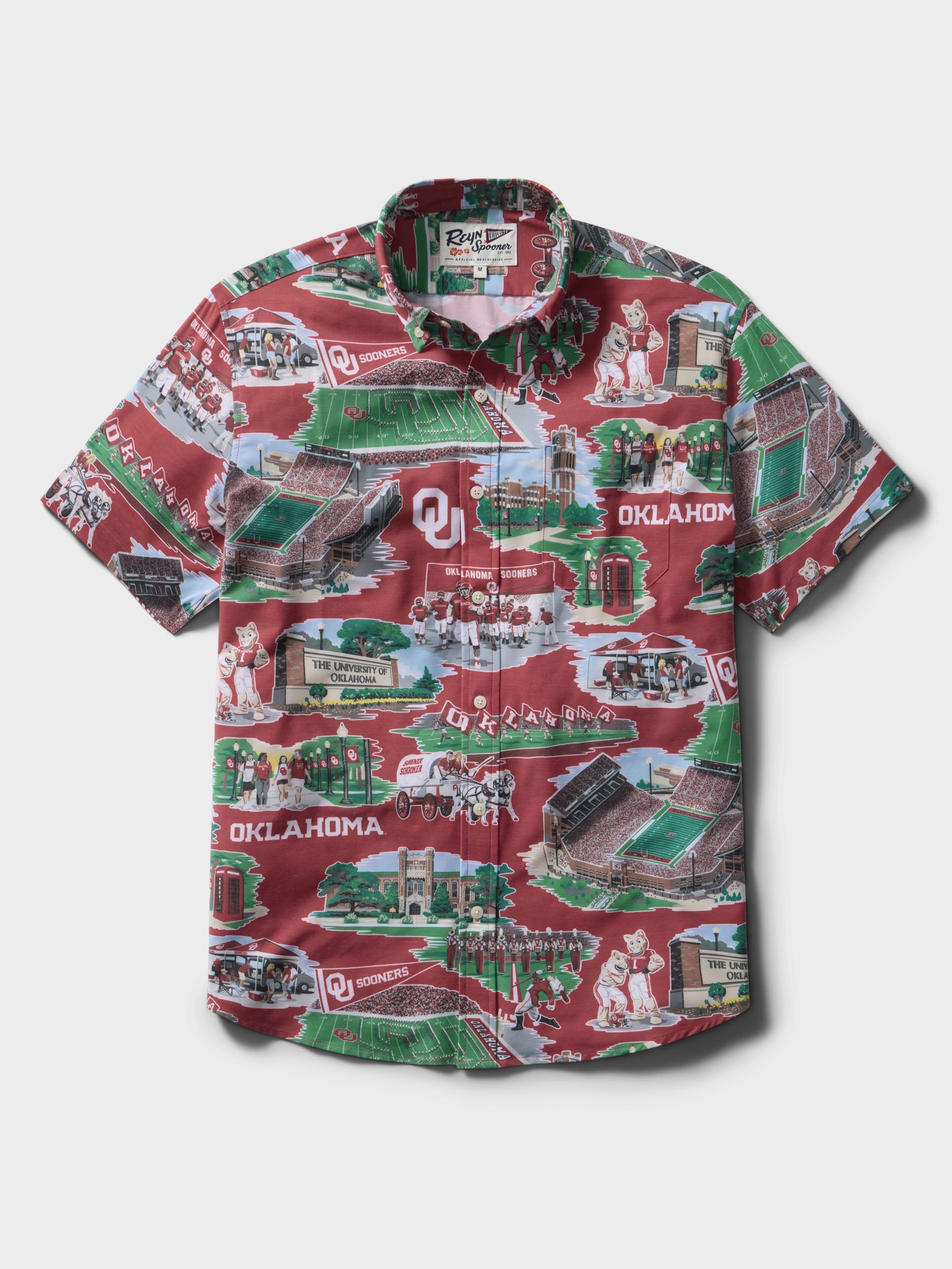 Reyn Spooner UNIVERSITY OF OKLAHOMA SCENIC PERFORMANCE ALOHA SHIRT in RED