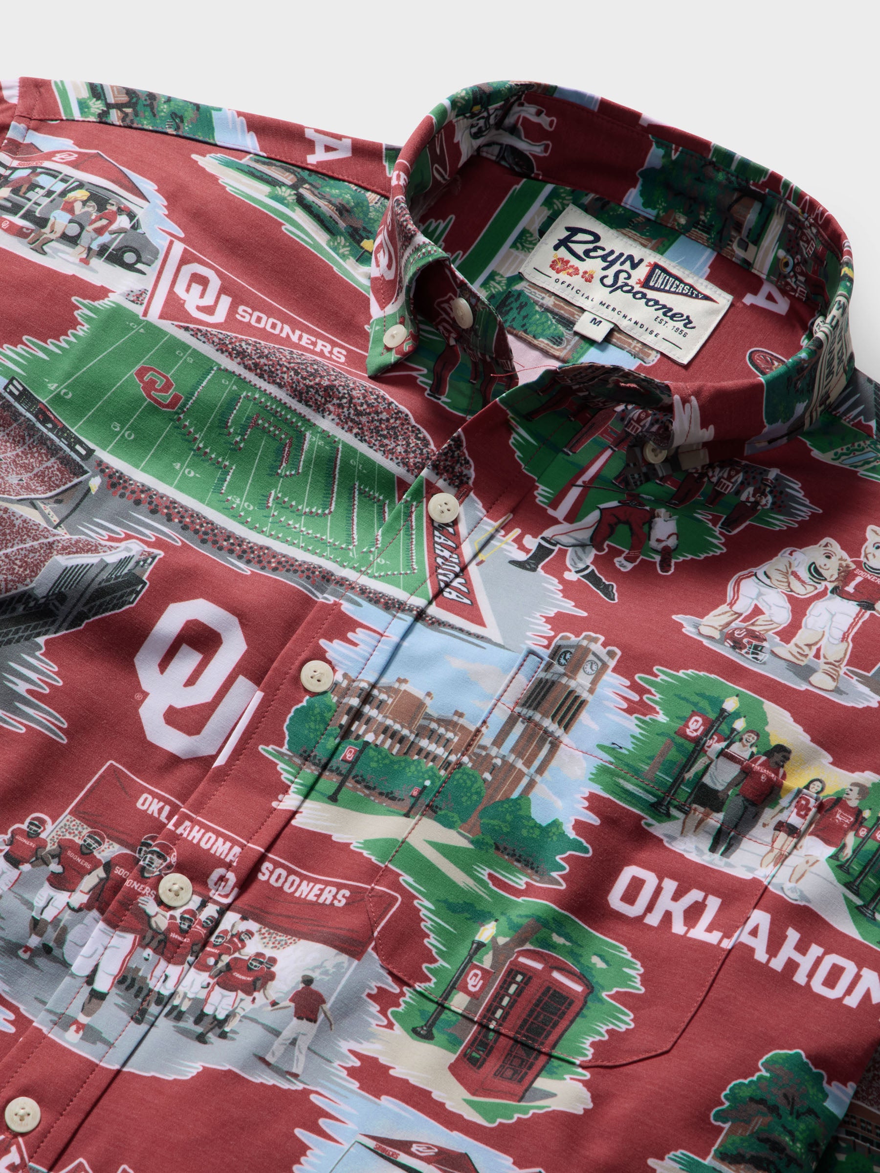 Reyn Spooner UNIVERSITY OF OKLAHOMA SCENIC PERFORMANCE ALOHA SHIRT in RED
