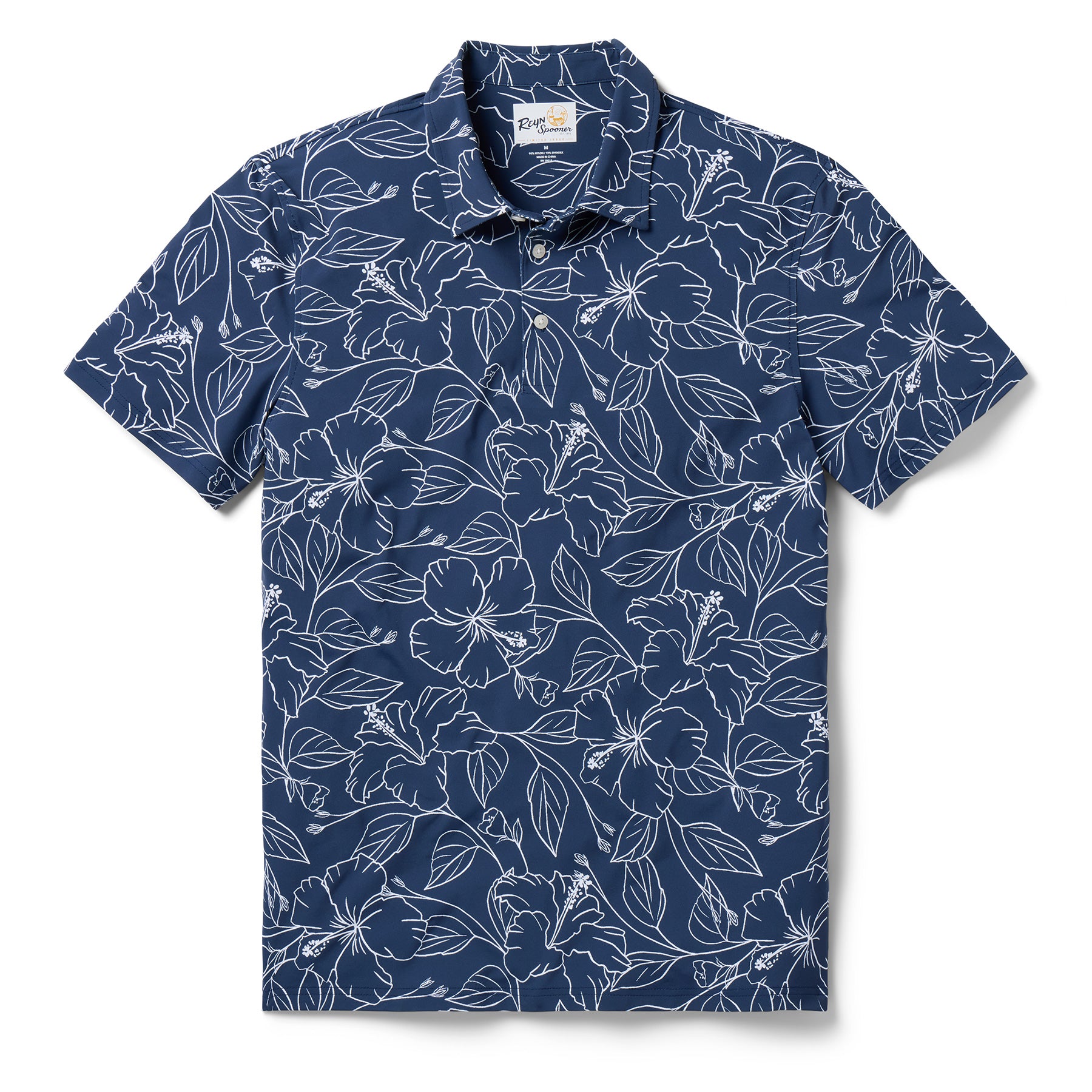 Reyn Spooner BIG BLOOMS PERFORMANCE POLO in NAVY