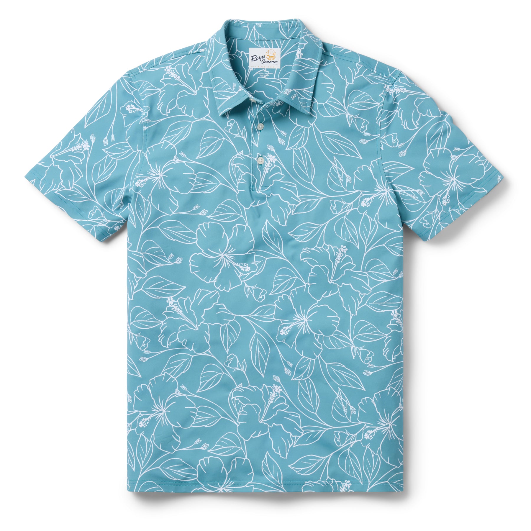 Reyn Spooner BIG BLOOMS PERFORMANCE POLO in SEA GREEN