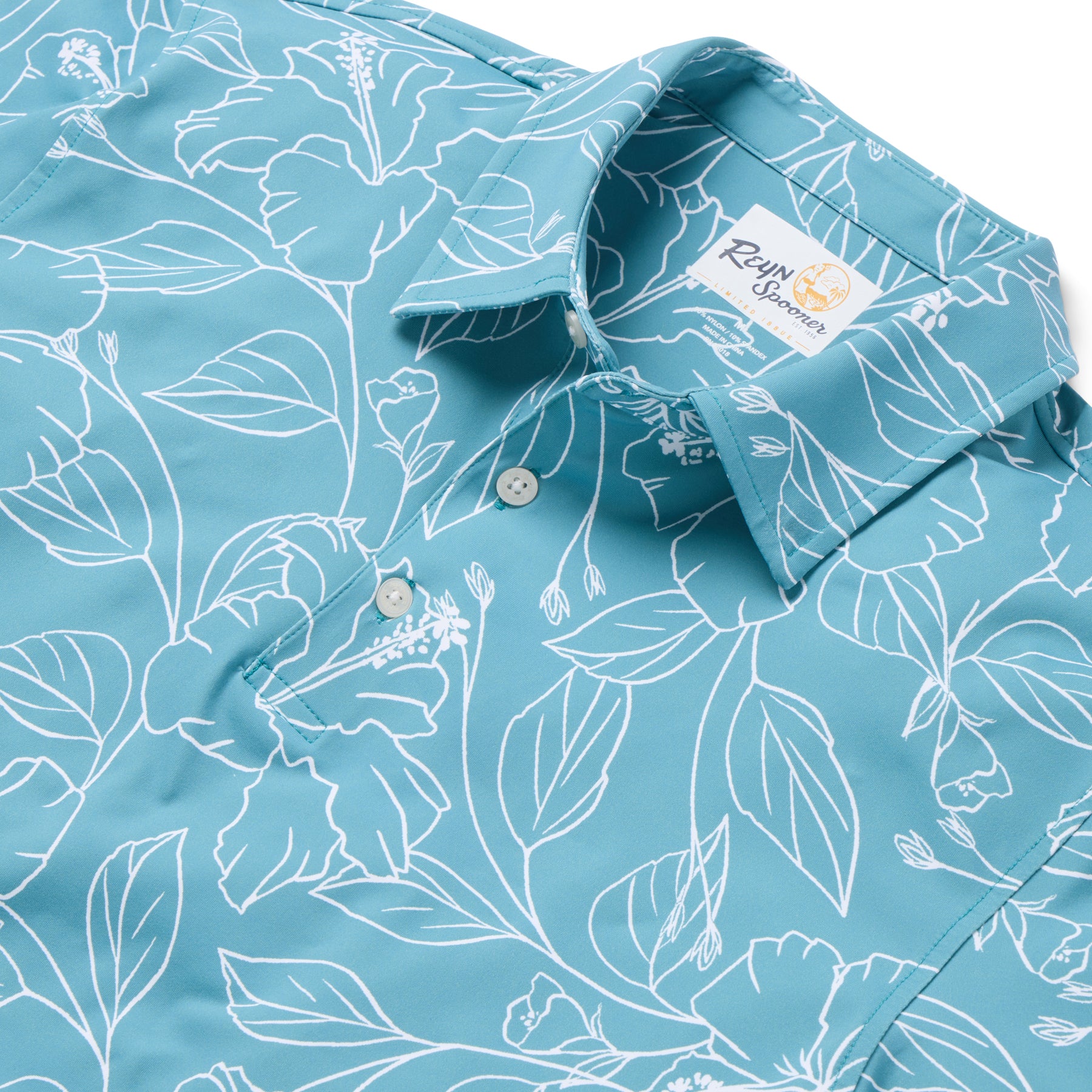Reyn Spooner BIG BLOOMS PERFORMANCE POLO in SEA GREEN