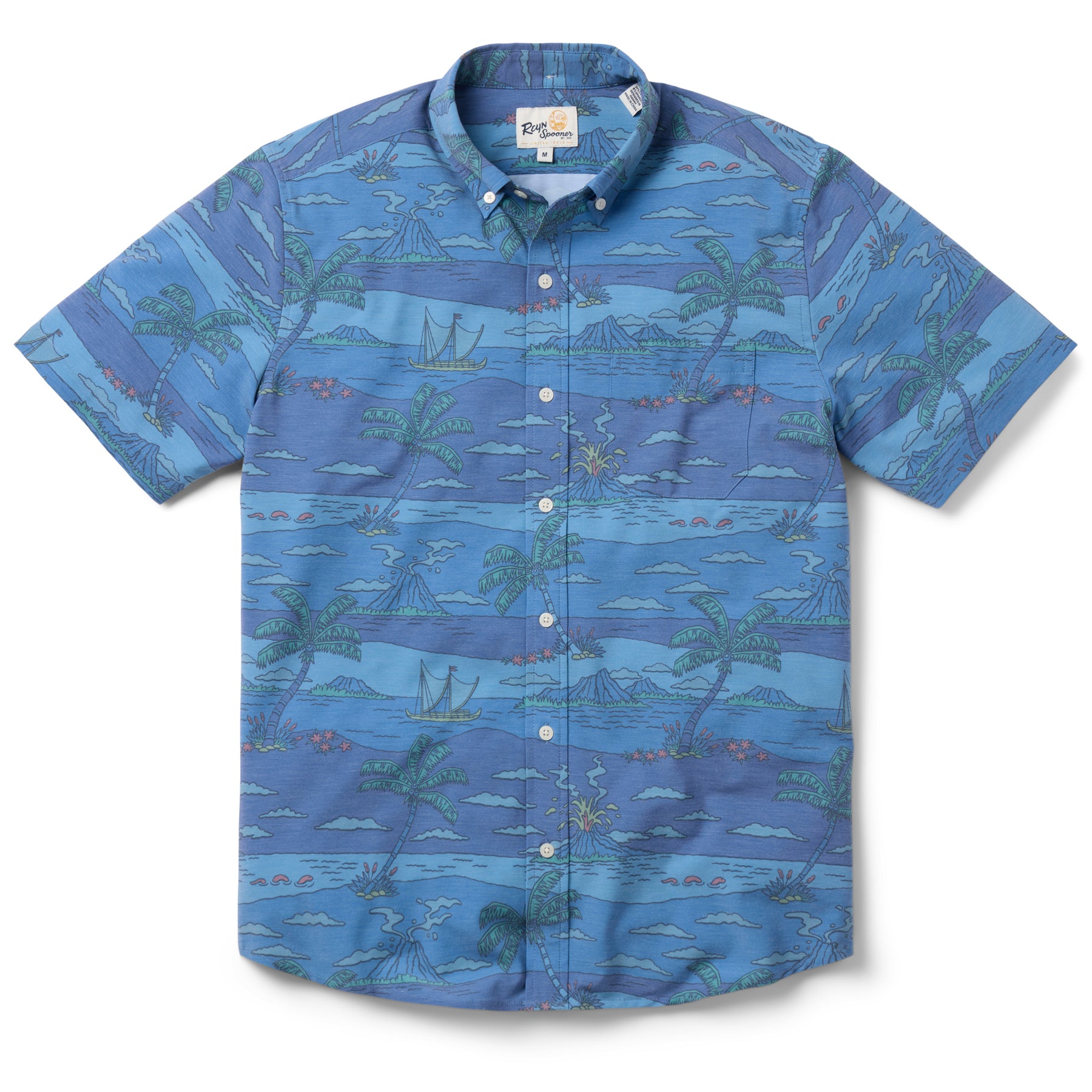 Reyn Spooner VOLCANO PALMS PERFORMANCE BUTTON FRONT in BLUE