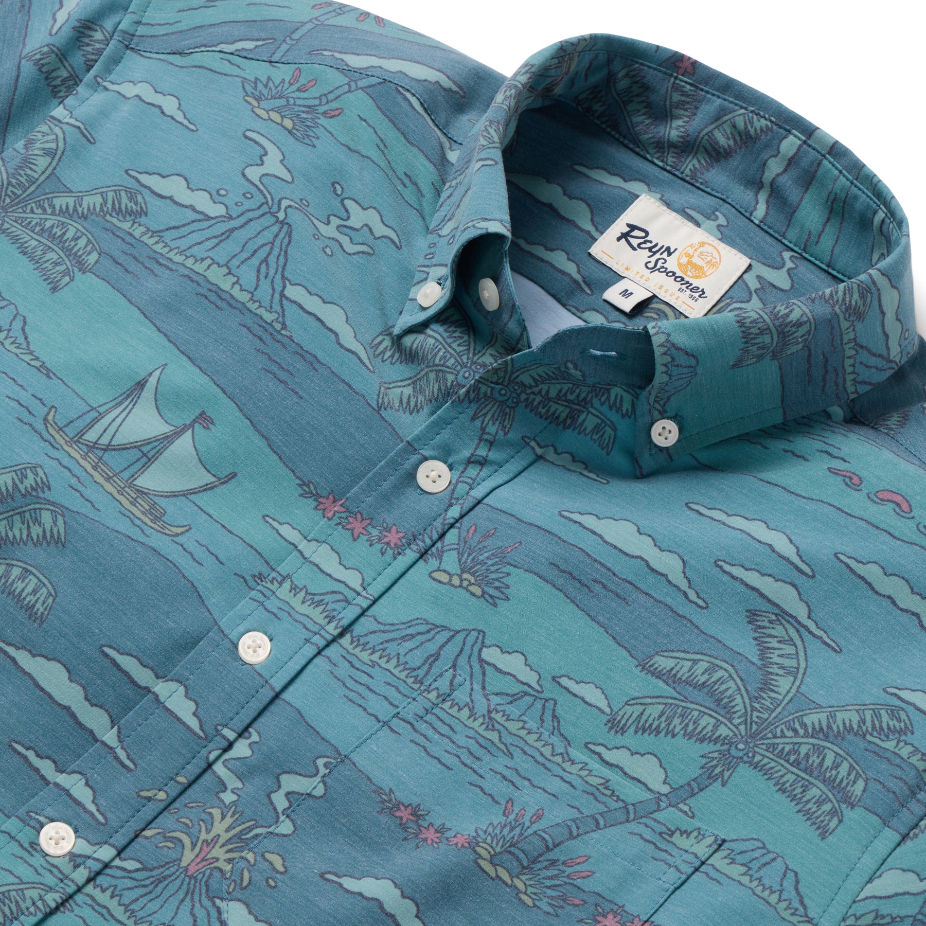 Reyn Spooner VOLCANO PALMS PERFORMANCE BUTTON FRONT in DEEP SEA