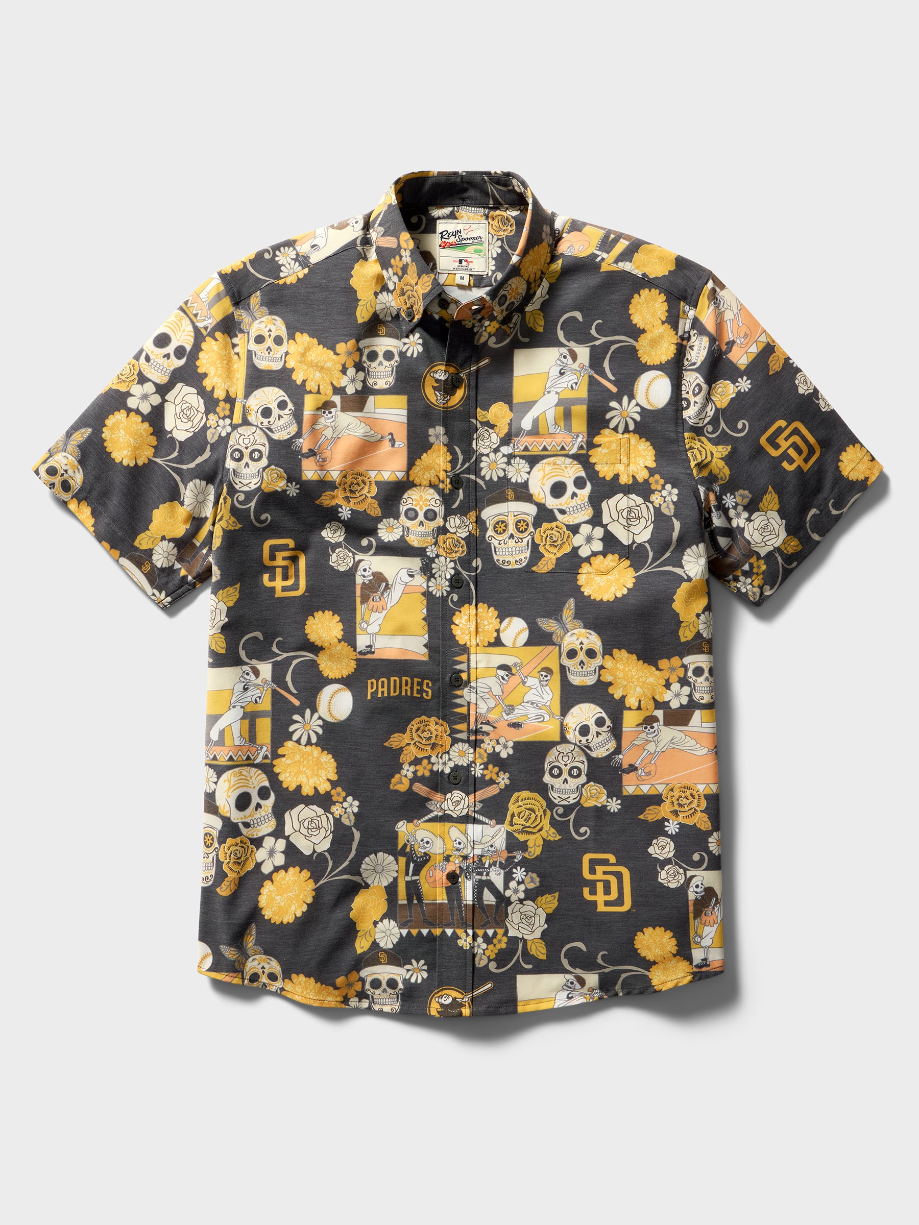 Reyn Spooner MLB® SAN DIEGO PADRES DÍA DE LOS MUERTOS PERFORMANCE ALOHA SHIRT in BLACK