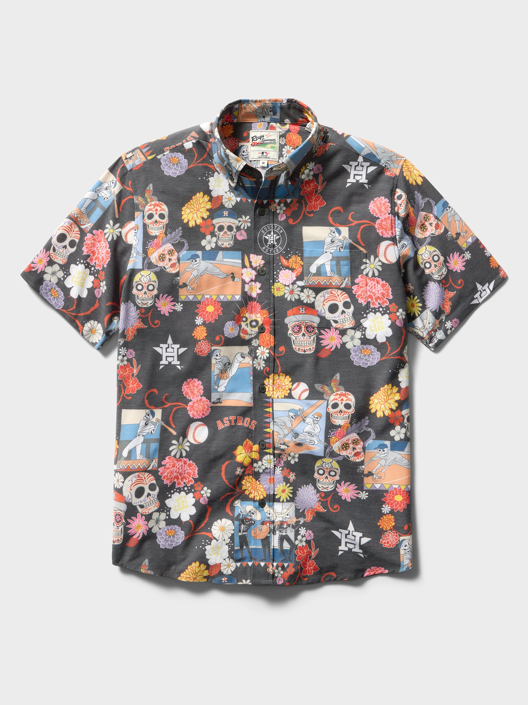 Reyn Spooner MLB® HOUSTON ASTROS DÍA DE LOS MUERTOS PERFORMANCE ALOHA SHIRT in BLACK
