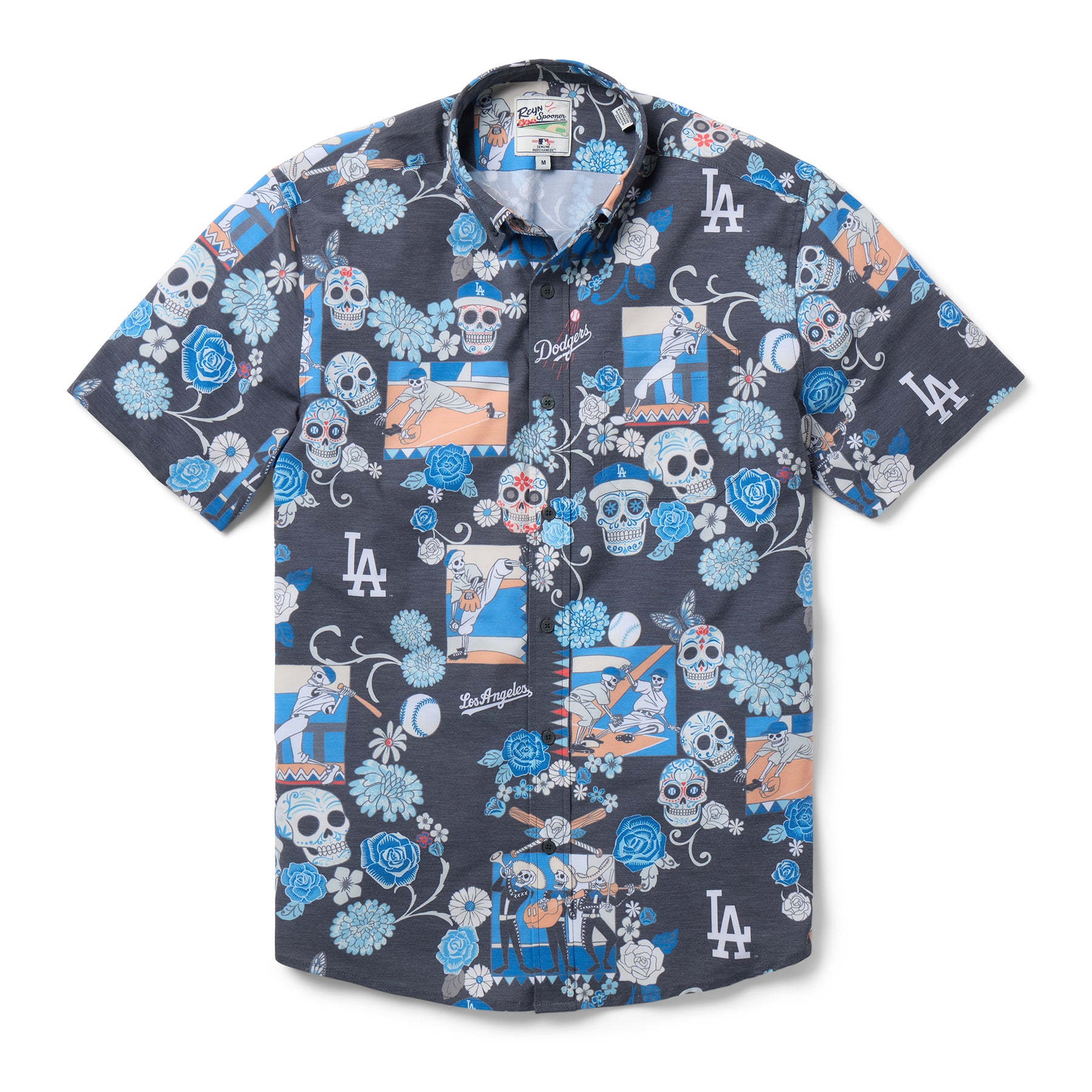 Reyn Spooner MLB® LOS ANGELES DODGERS DÍA DE LOS MUERTOS PERFORMANCE BUTTON FRONT in BLACK