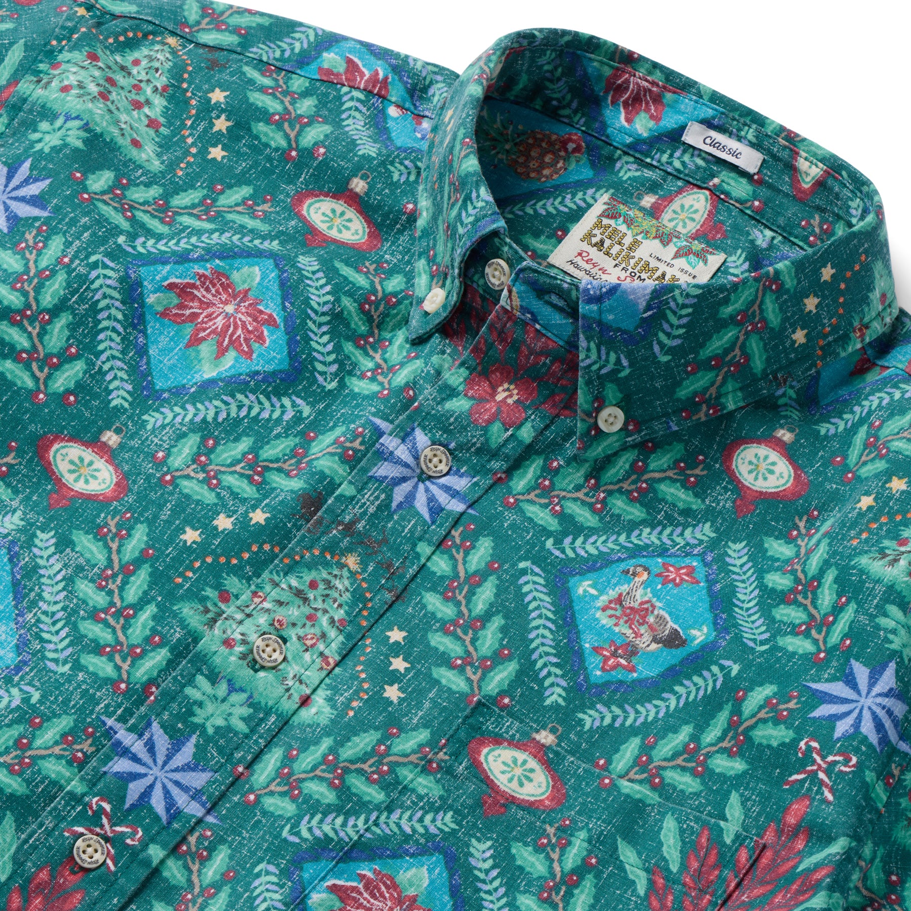 Reyn Spooner HAWAIIAN CHRISTMAS 2025 BUTTON FRONT in EVERGREEN