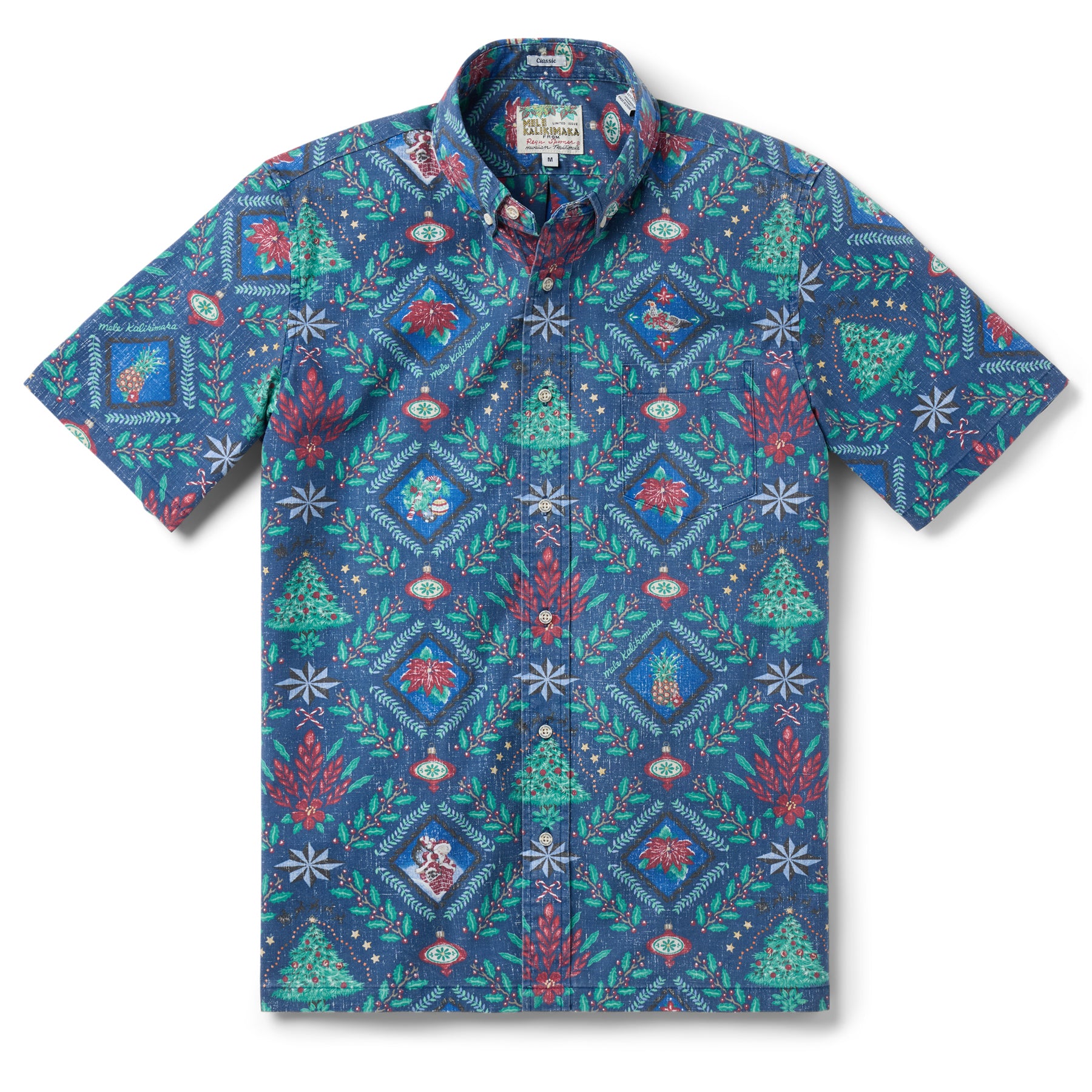 Reyn Spooner HAWAIIAN CHRISTMAS 2025 BUTTON FRONT in NAVY