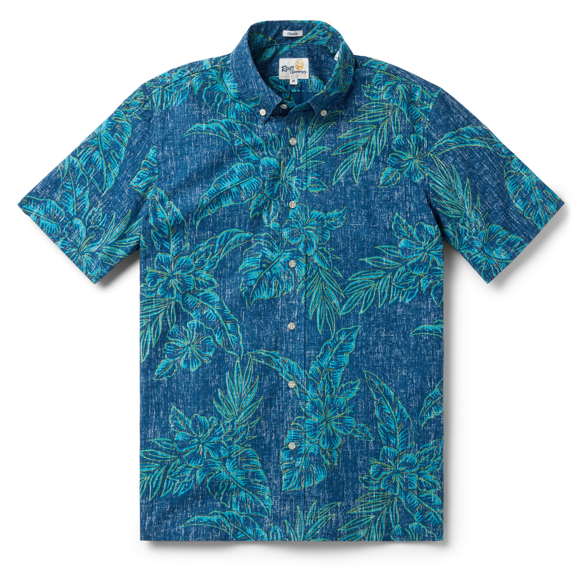 Reyn Spooner HIBISCUS BLISS BUTTON FRONT in ORION BLUE