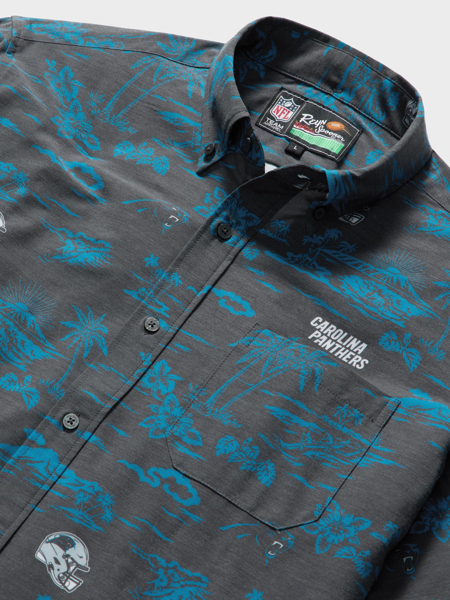 Reyn Spooner CAROLINA PANTHERS GAME DAY PERFORMANCE ALOHA SHIRT in BLACK