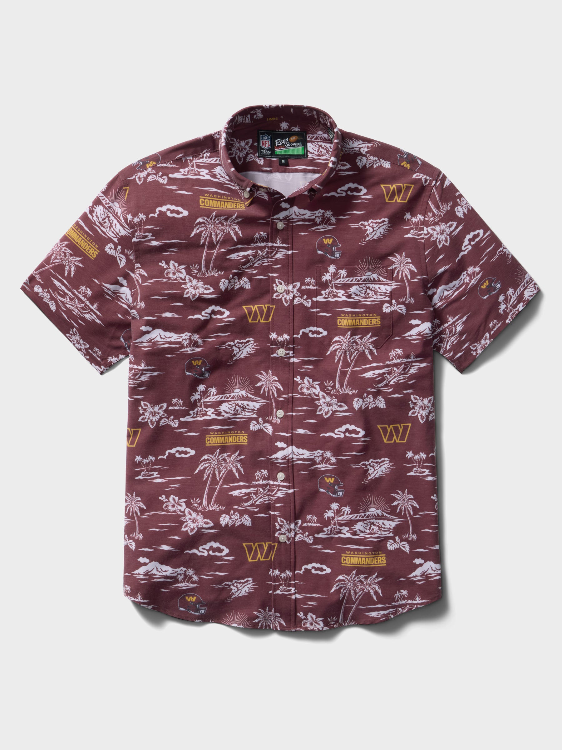 Reyn Spooner WASHINGTON COMMANDERS GAME DAY PERFORMANCE ALOHA SHIRT in BURGUNDY