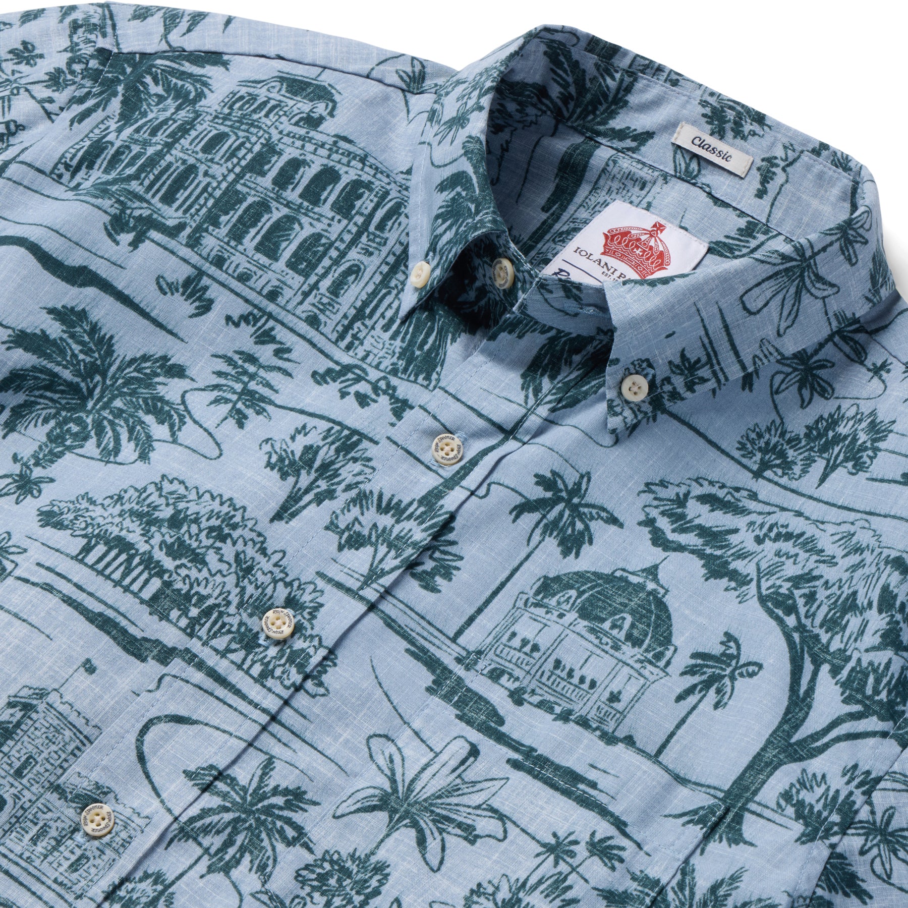 Reyn Spooner IOLANI PALACE BUTTON FRONT in DUSTY BLUE