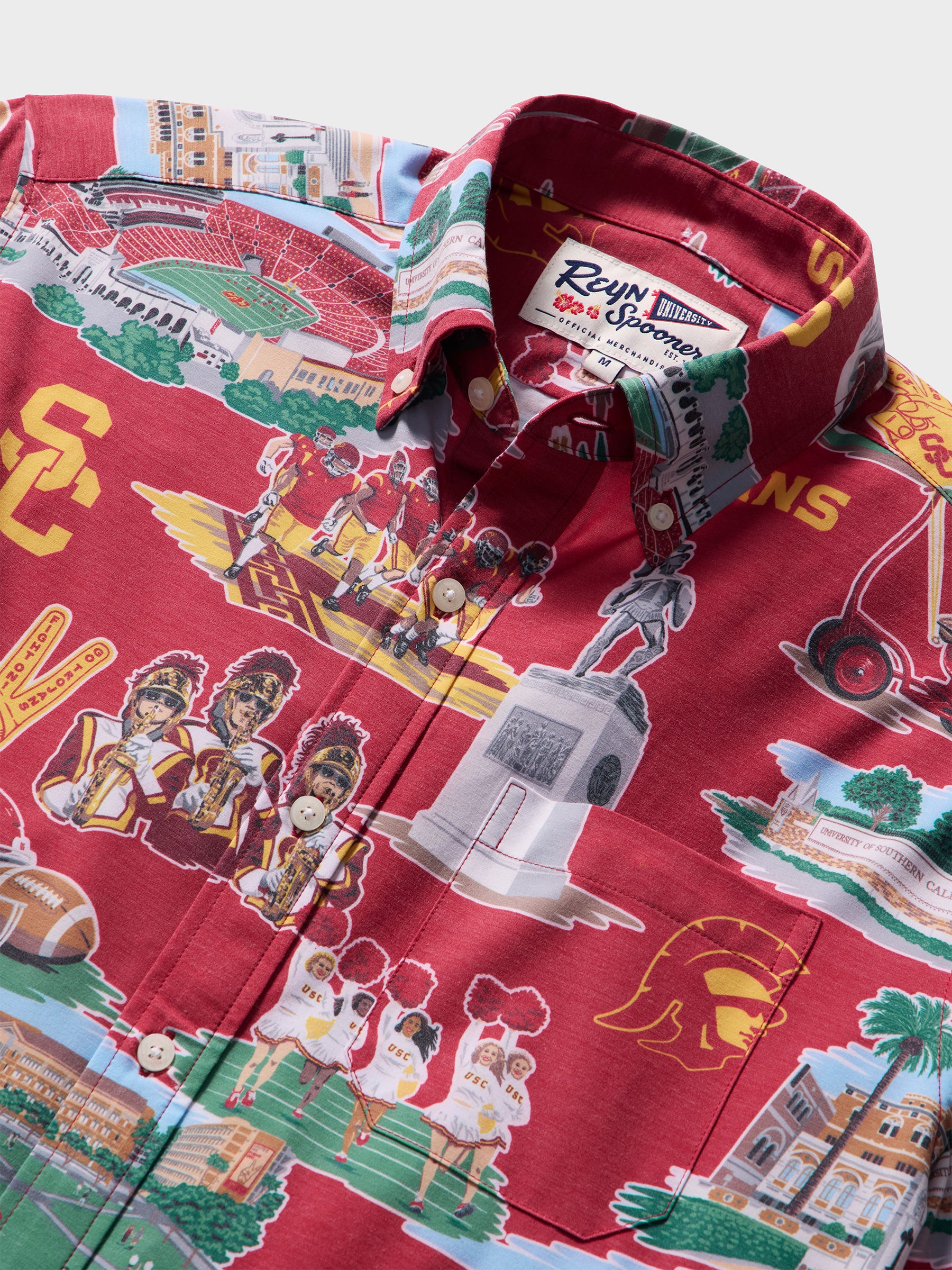 Reyn Spooner UNIVERSITY OF SOUTHERN CALIFORNIA SCENIC PERFORMANCE ALOHA SHIRT in CARDINAL