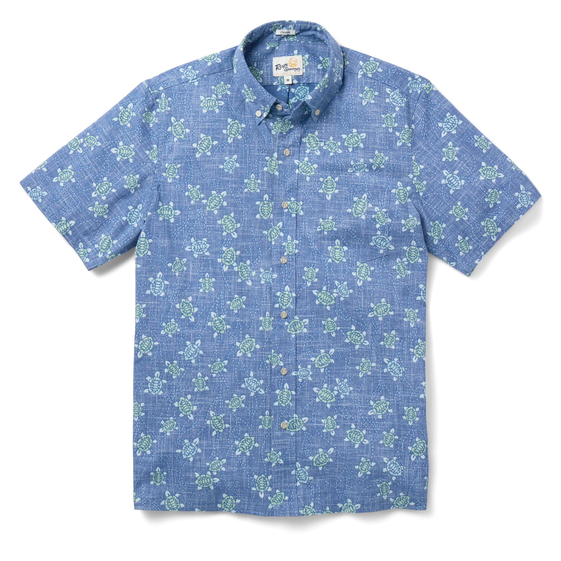 Reyn Spooner HONU HOLOHOLO BUTTON FRONT in RIVIERA BLUE