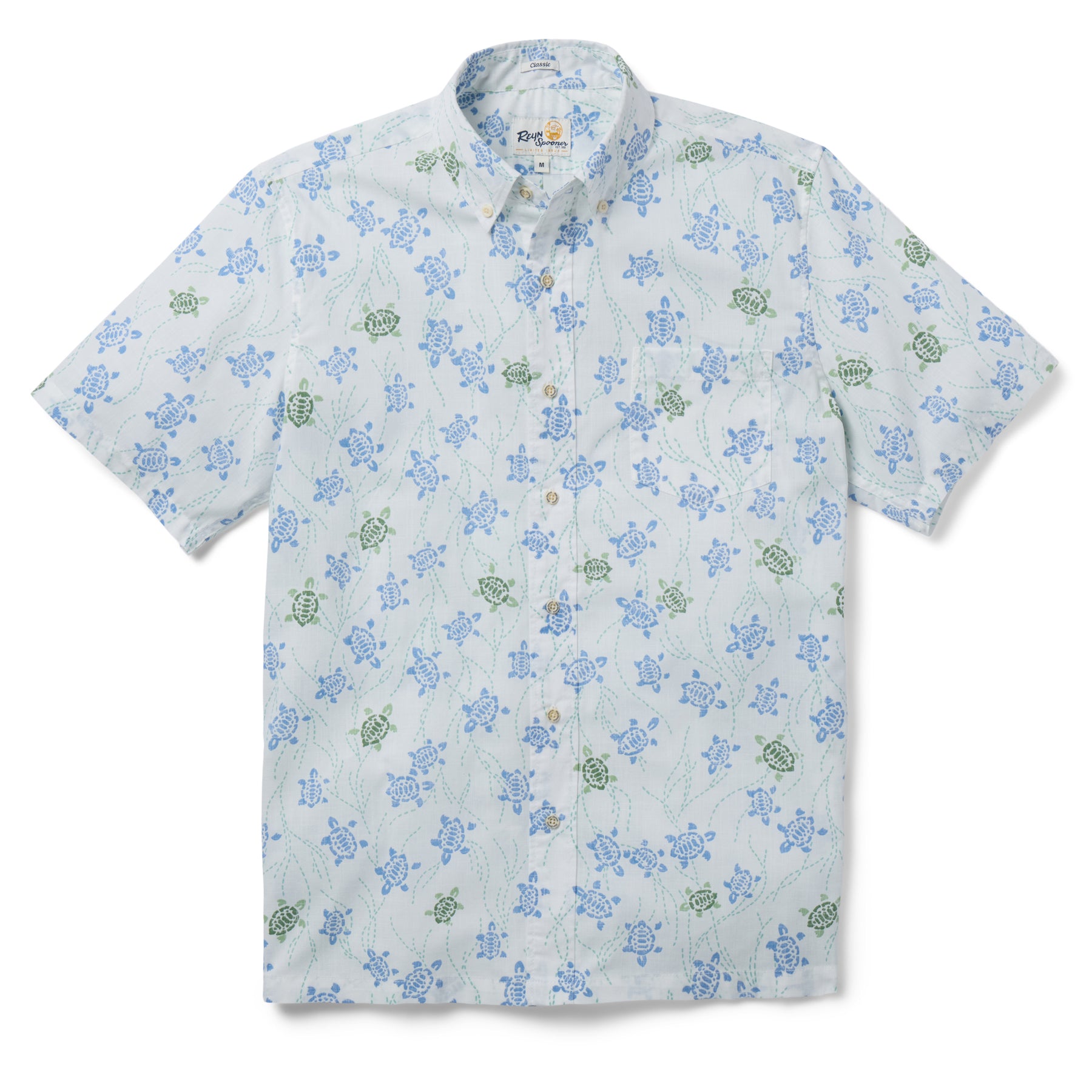 Reyn Spooner HONU HOLOHOLO BUTTON FRONT in WHITE