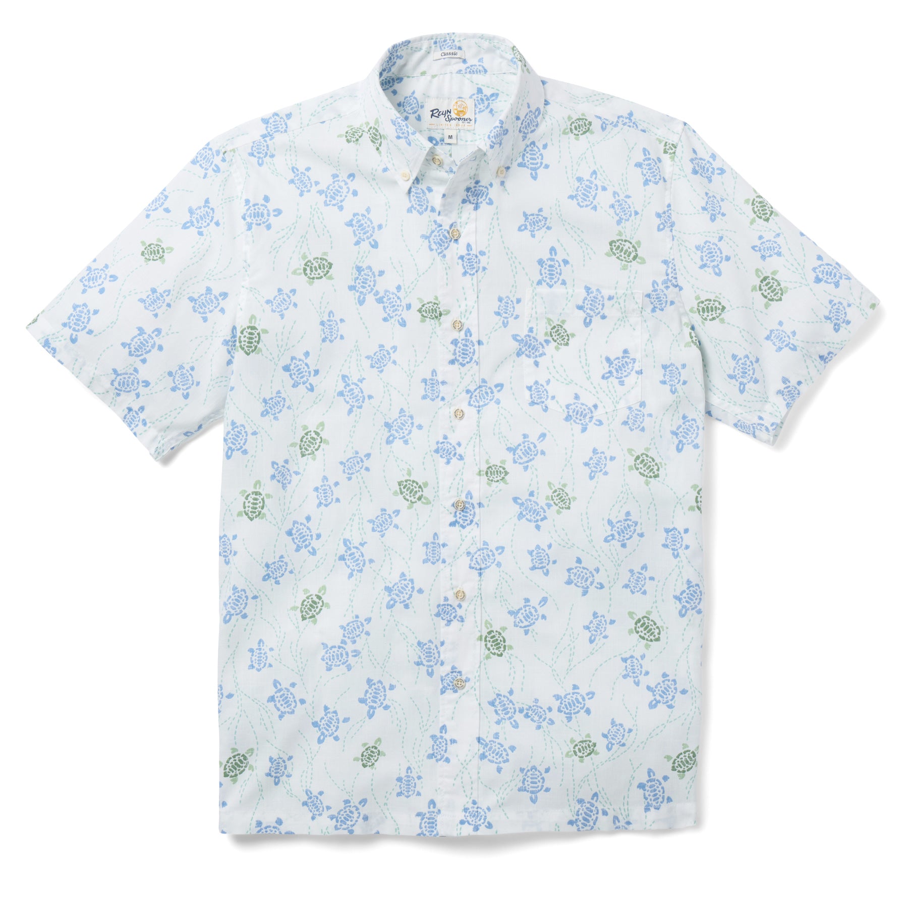 Reyn Spooner HONU HOLOHOLO BUTTON FRONT in WHITE