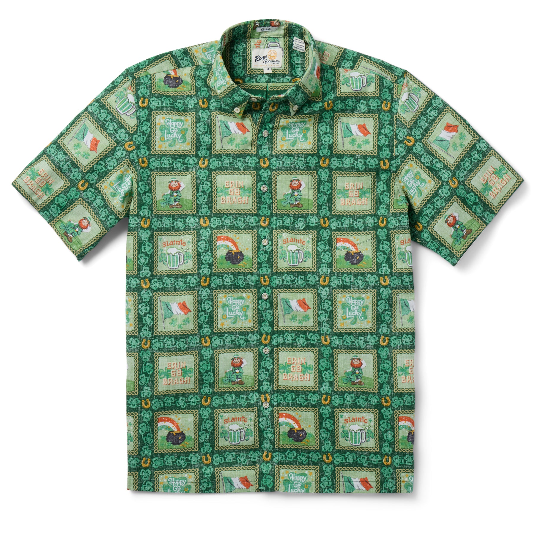 Reyn Spooner ST. PATRICK'S DAY BUTTON FRONT in GREEN CLOVER