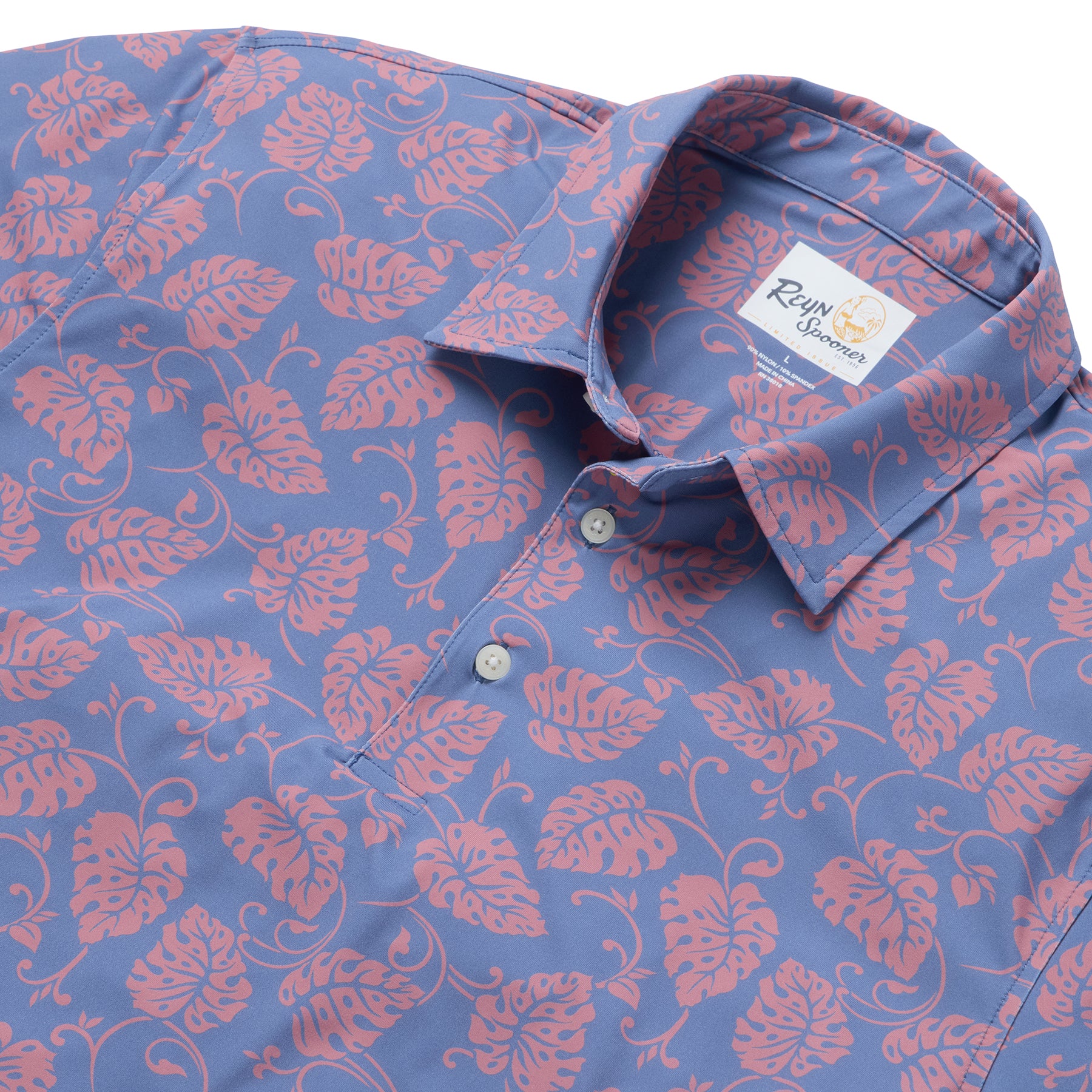 Reyn Spooner MONSTERA SWIRL PERFORMANCE POLO in MOONLIGHT BLUE