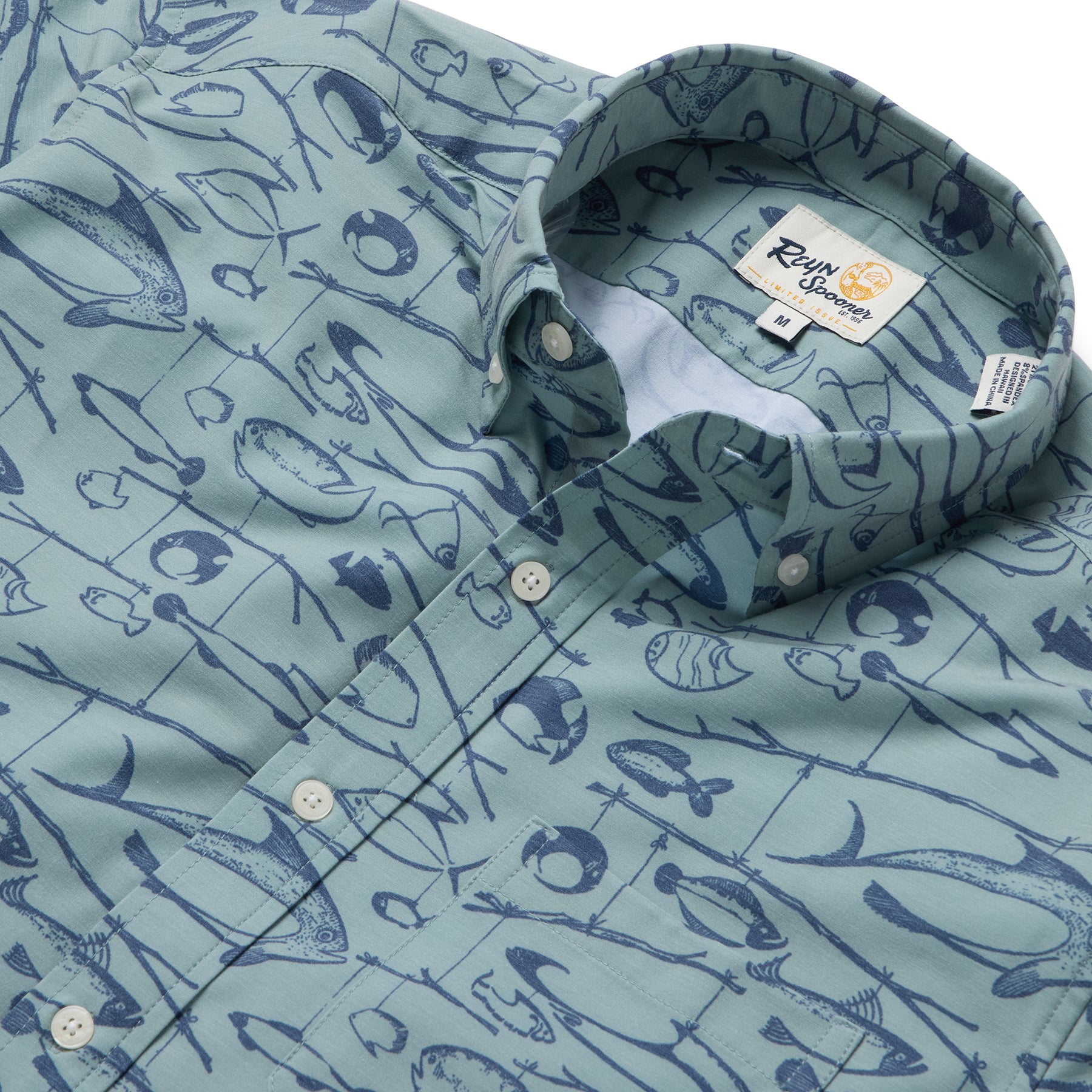 Reyn Spooner FISHERMAN'S A-LURE PERFORMANCE ALOHA SHIRT in JADE