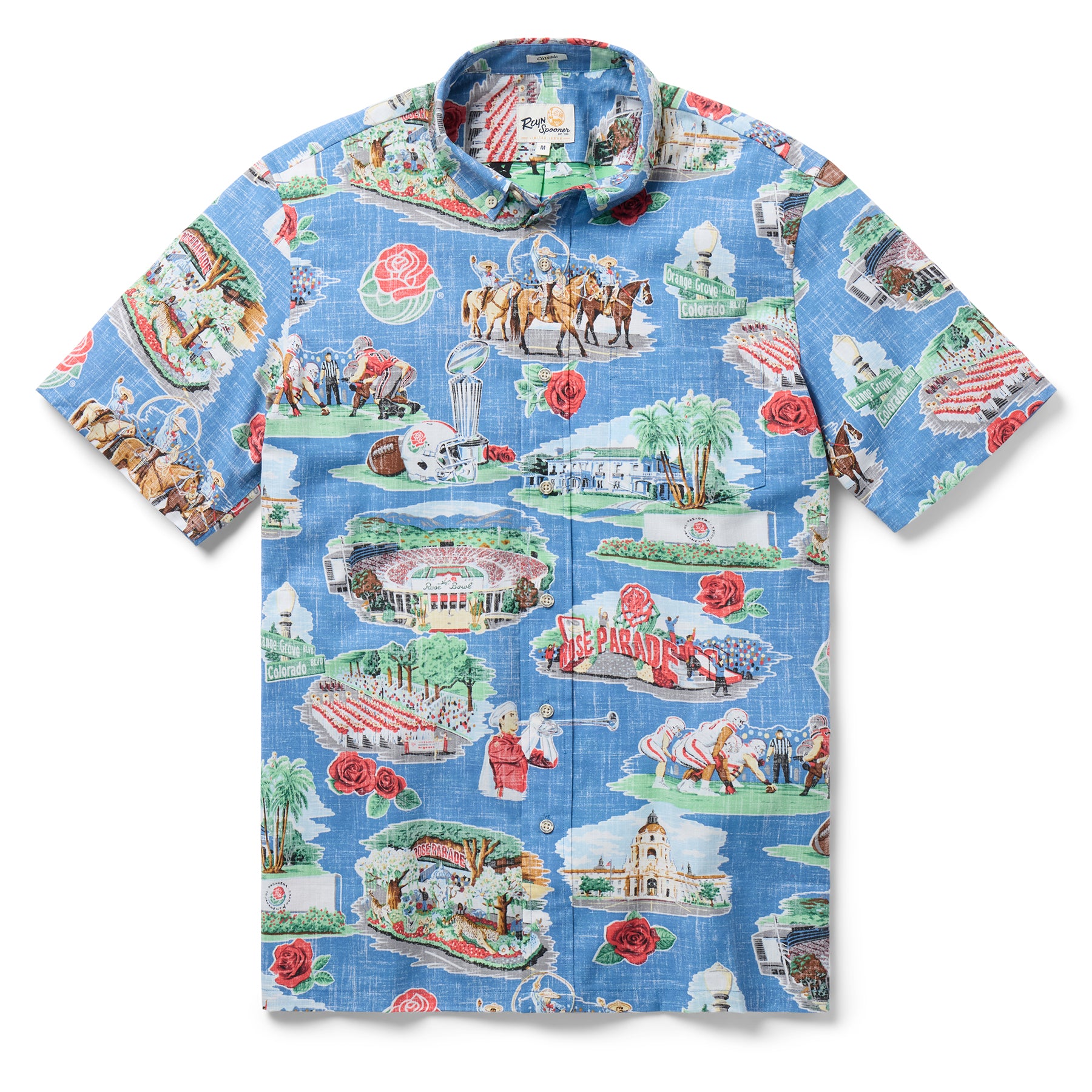 Reyn Spooner TOURNAMENT OF ROSES BUTTON FRONT in RIVIERA