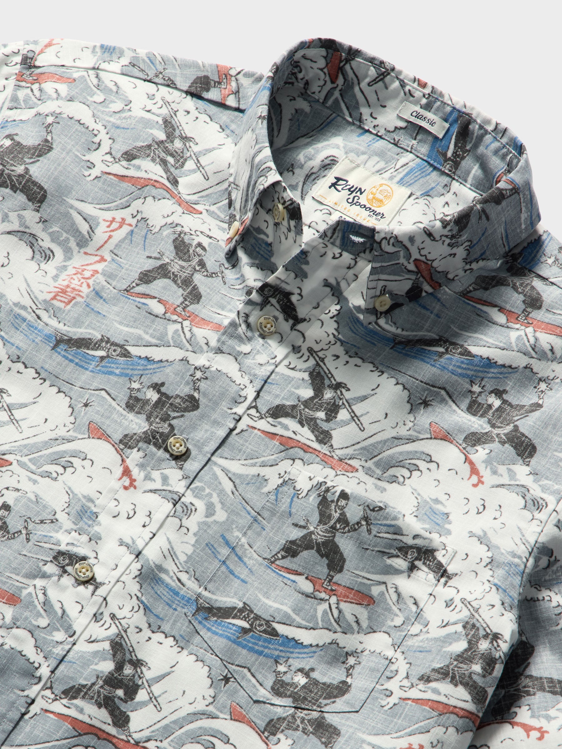 Reyn Spooner SURF NINJAS BUTTON FRONT in STORM GRAY
