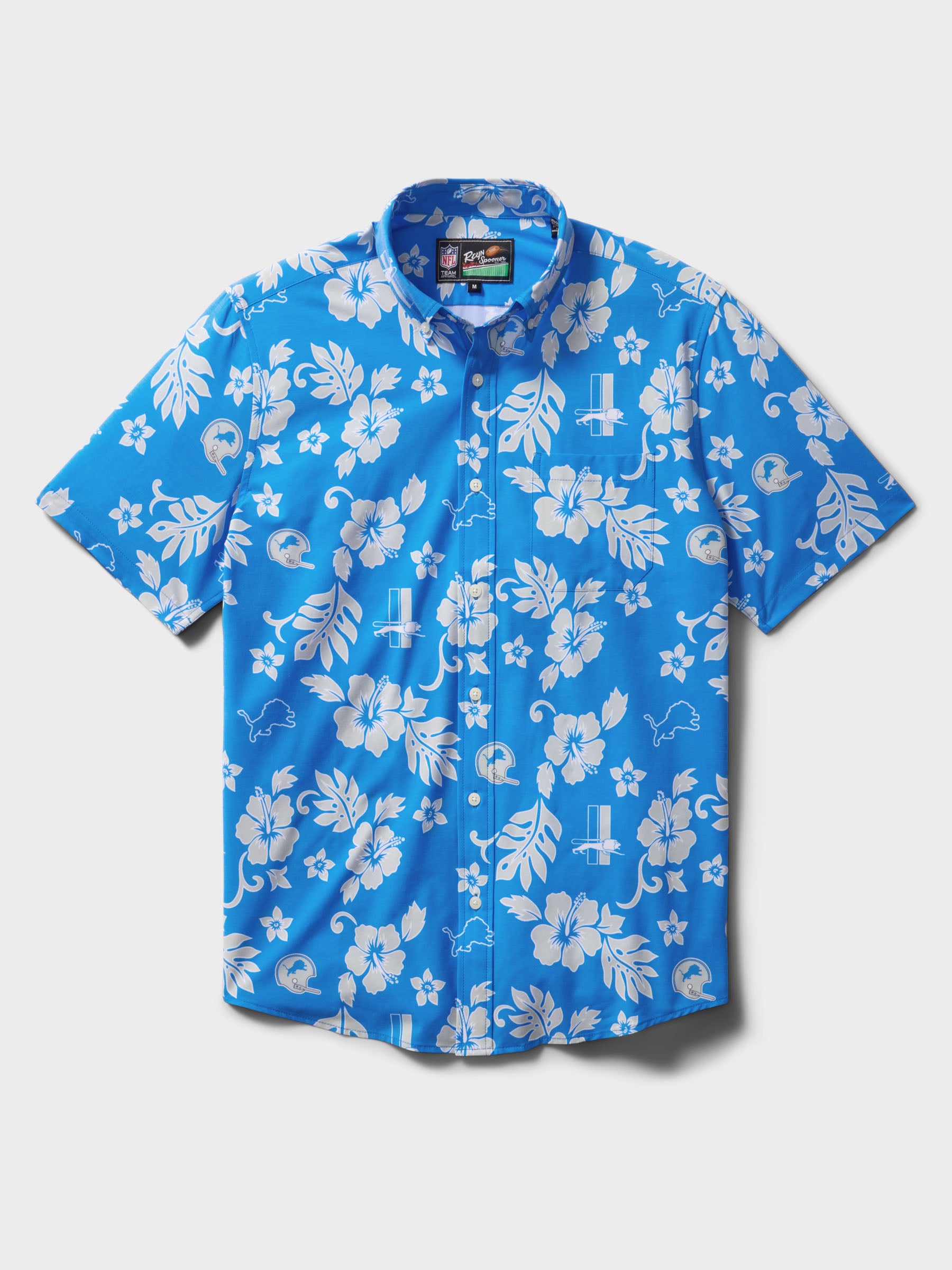 Reyn Spooner DETROIT LIONS THROWBACK PERFORMANCE ALOHA SHIRT in BLUE