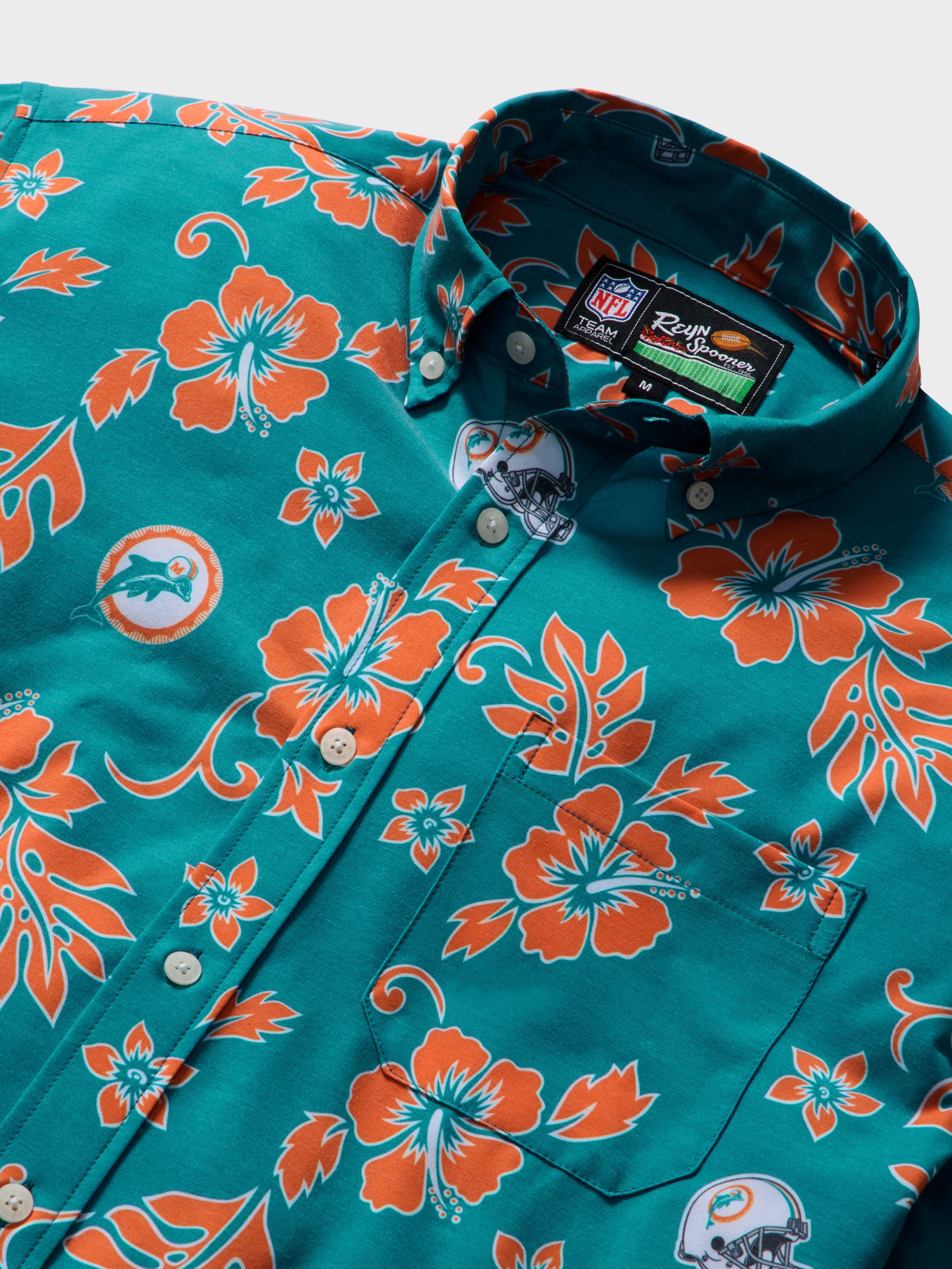 Reyn Spooner MIAMI DOLPHINS THROWBACK PERFORMANCE ALOHA SHIRT in AQUA