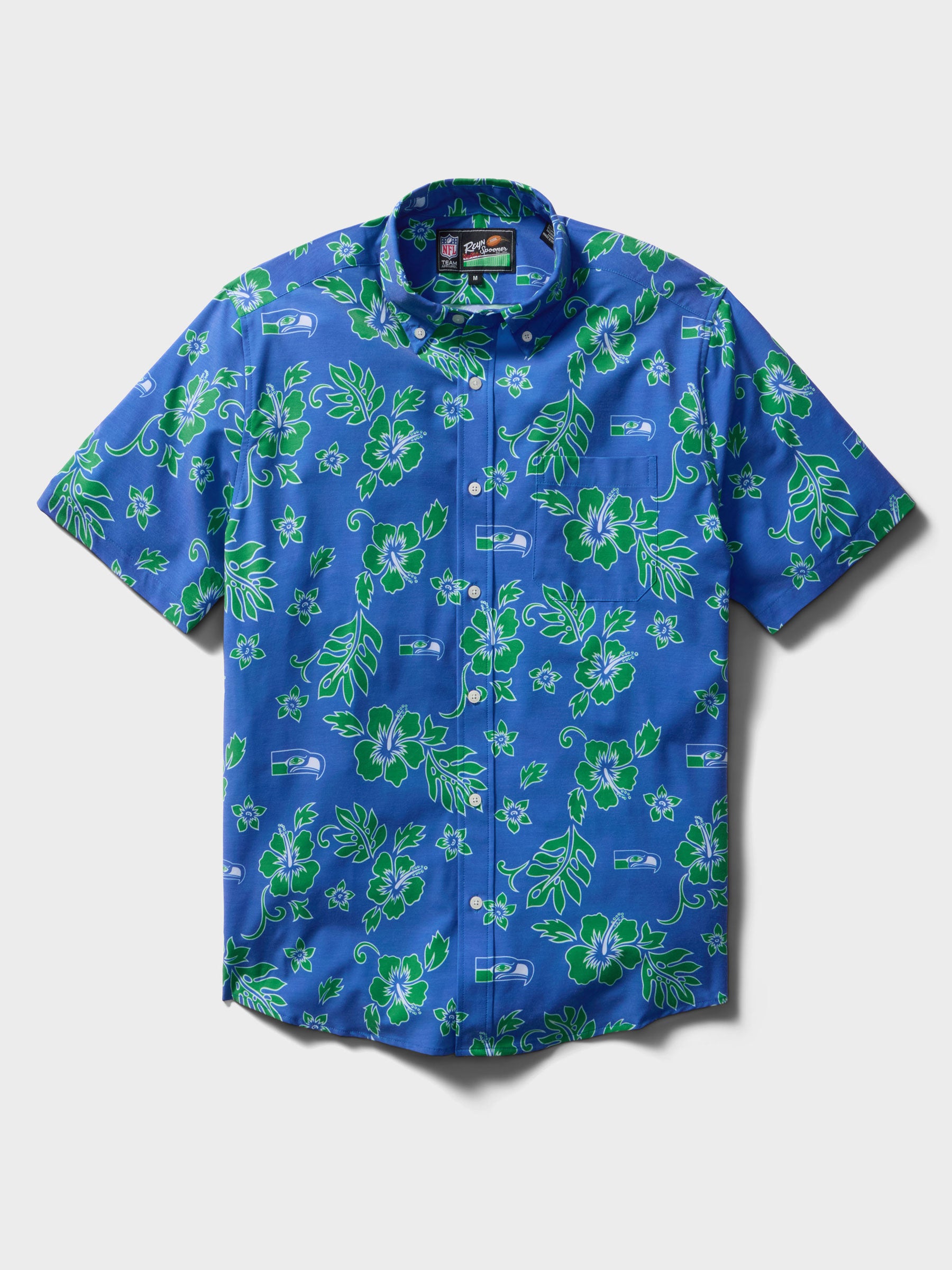 Reyn Spooner SEATTLE SEAHAWKS THROWBACK PERFORMANCE ALOHA SHIRT in BLUE