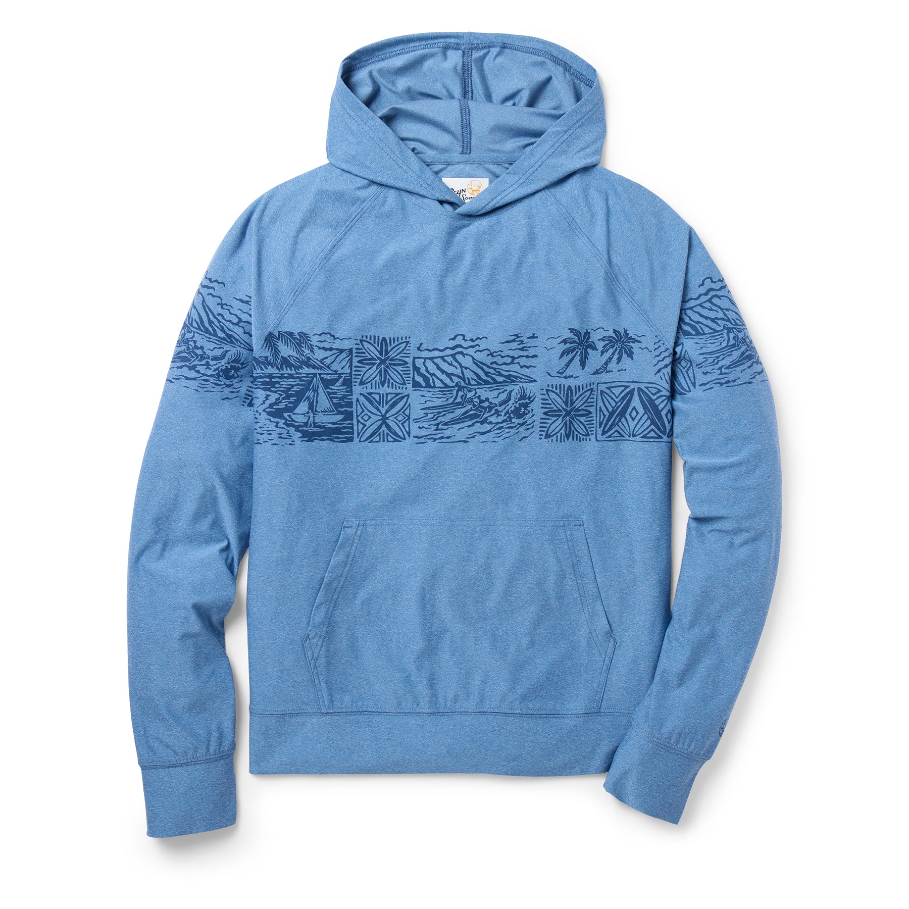 Reyn Spooner NALU TAPA PERFORMANCE HOODIE in MID BLUE