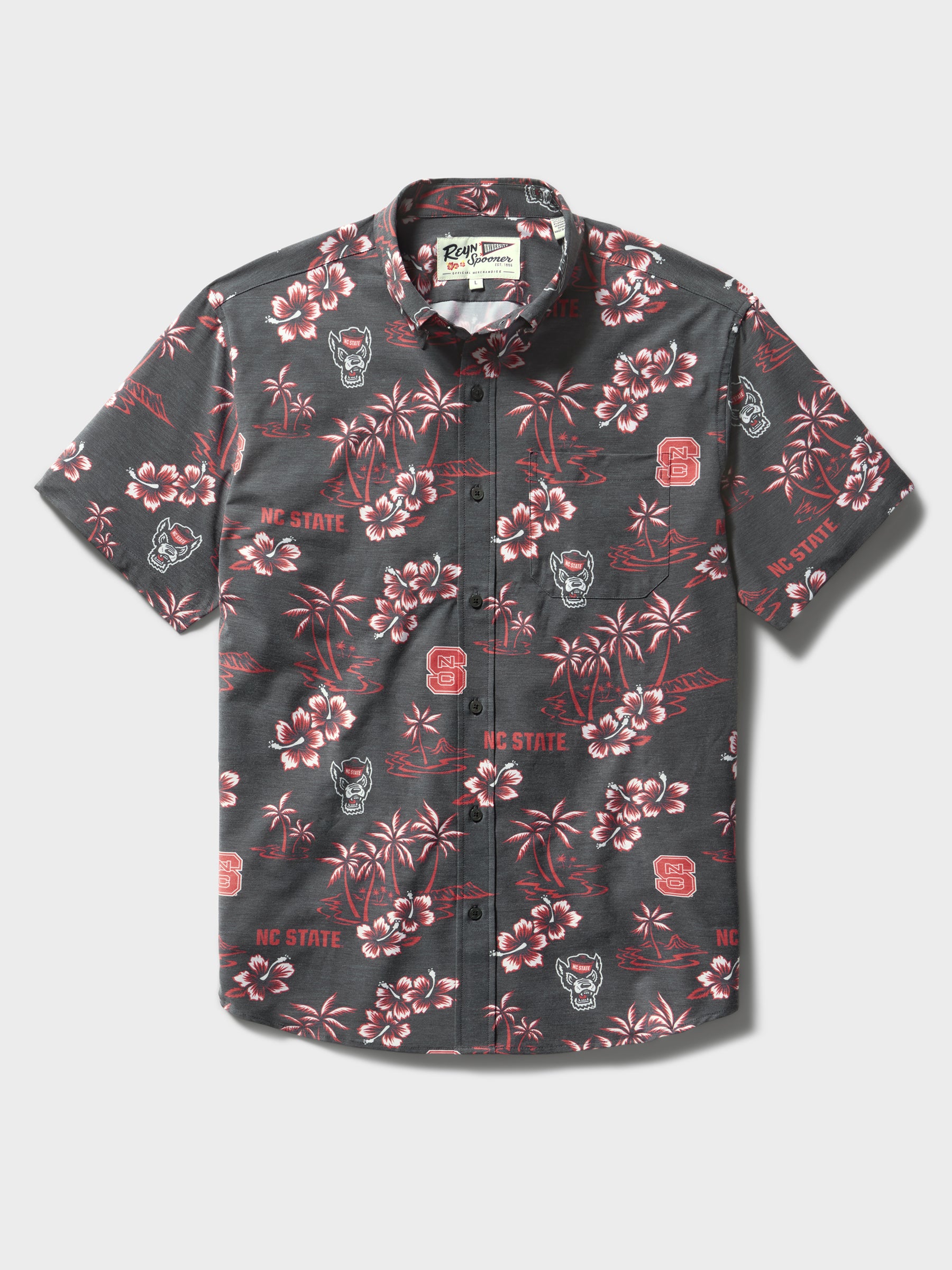 Reyn Spooner NORTH CAROLINA STATE UNIVERSITY KEKAI PERFORMANCE ALOHA SHIRT in BLACK