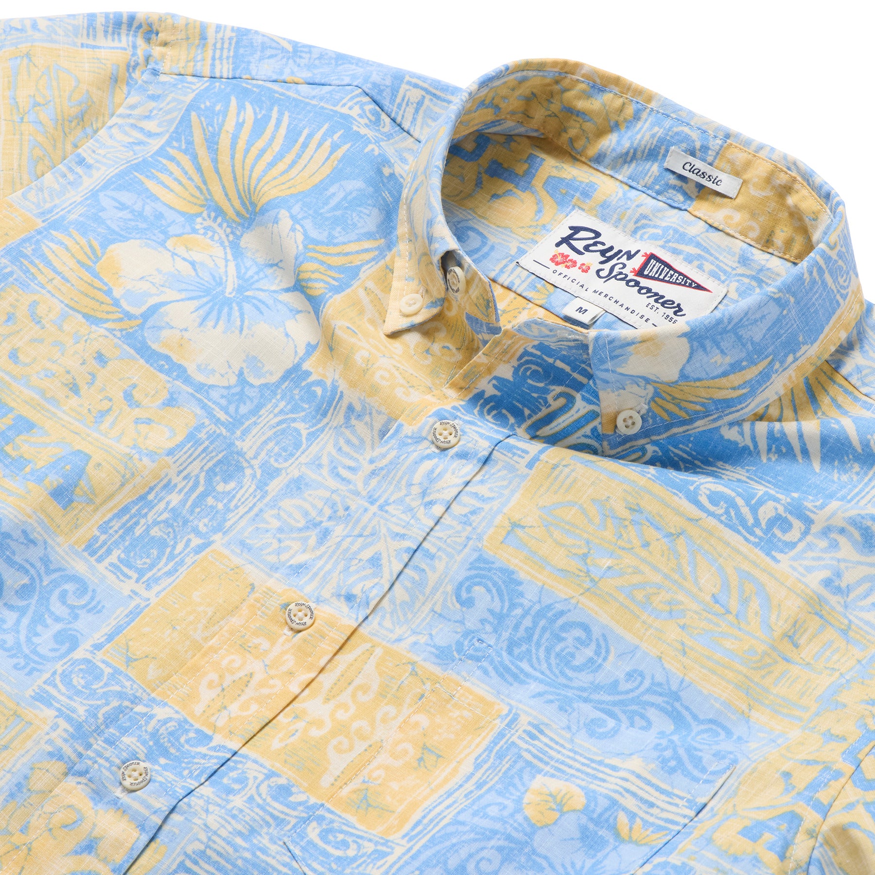 Reyn Spooner UNIVERSITY OF CALIFORNIA LOS ANGELES TAPA FLORAL BUTTON FRONT in BLUE