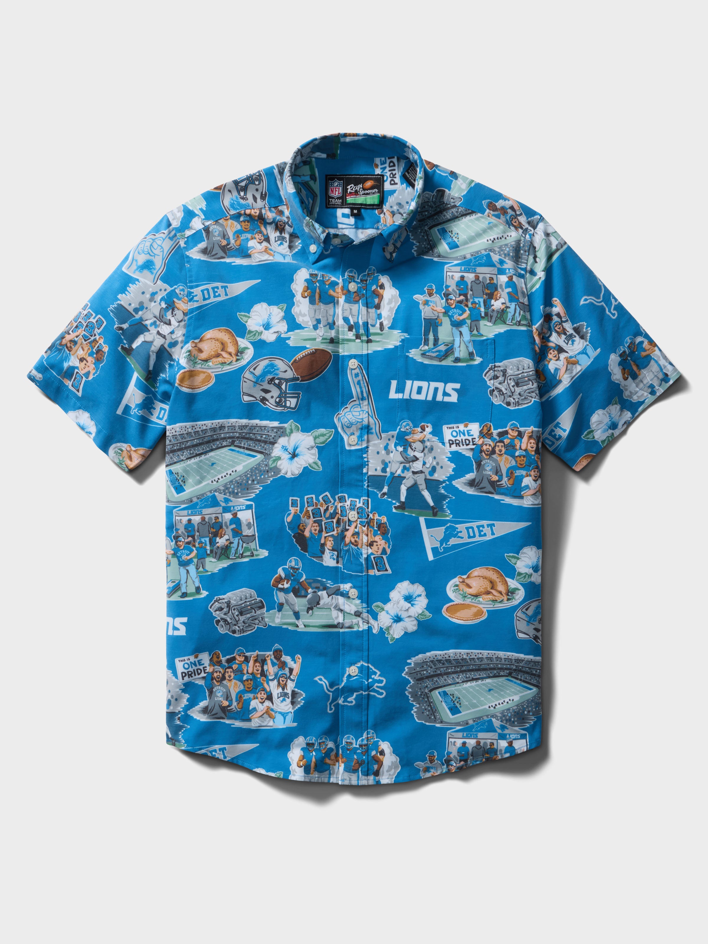 DETROIT LIONS SCENIC PERFORMANCE ALOHA SHIRT in BLUE