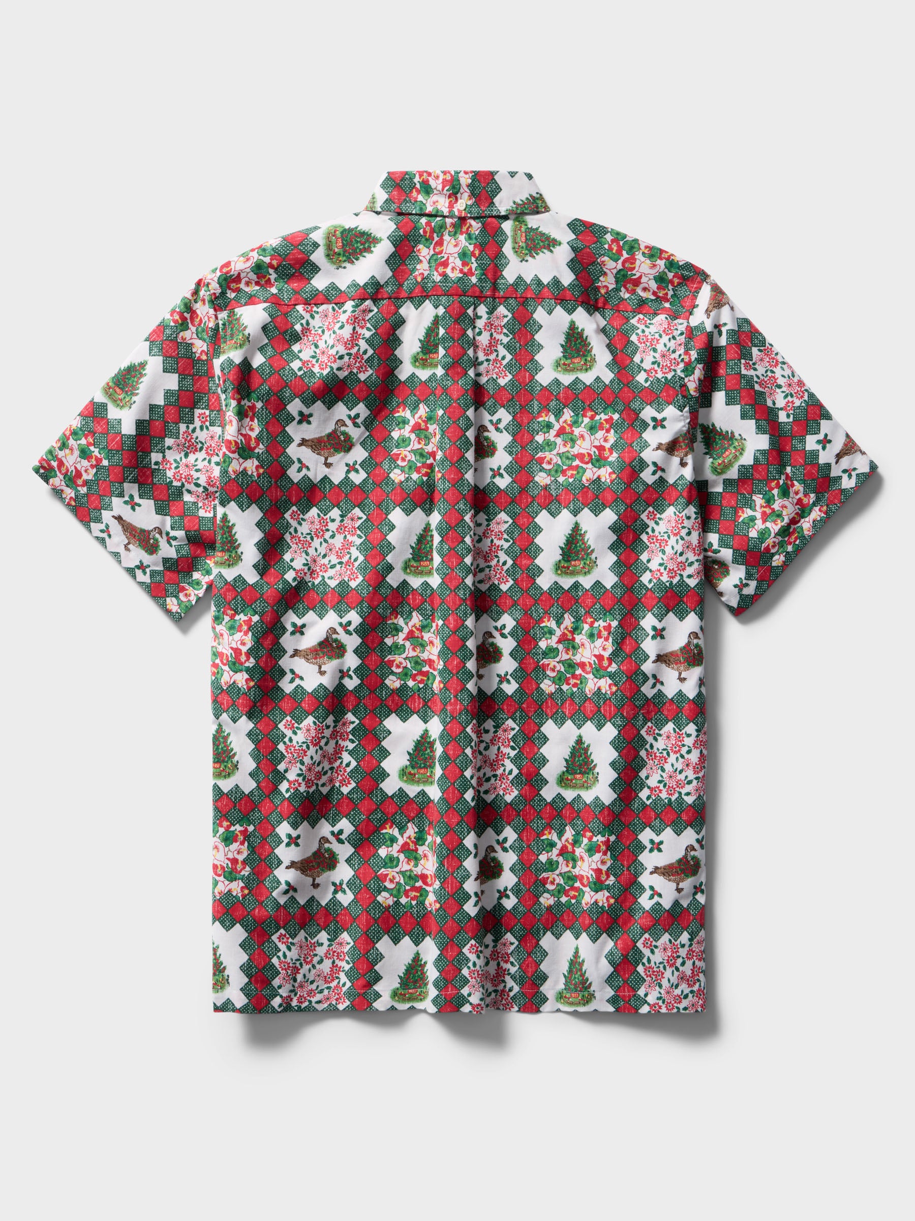 Reyn Spooner HAWAIIAN CHRISTMAS 1983 BUTTON FRONT in WHITE