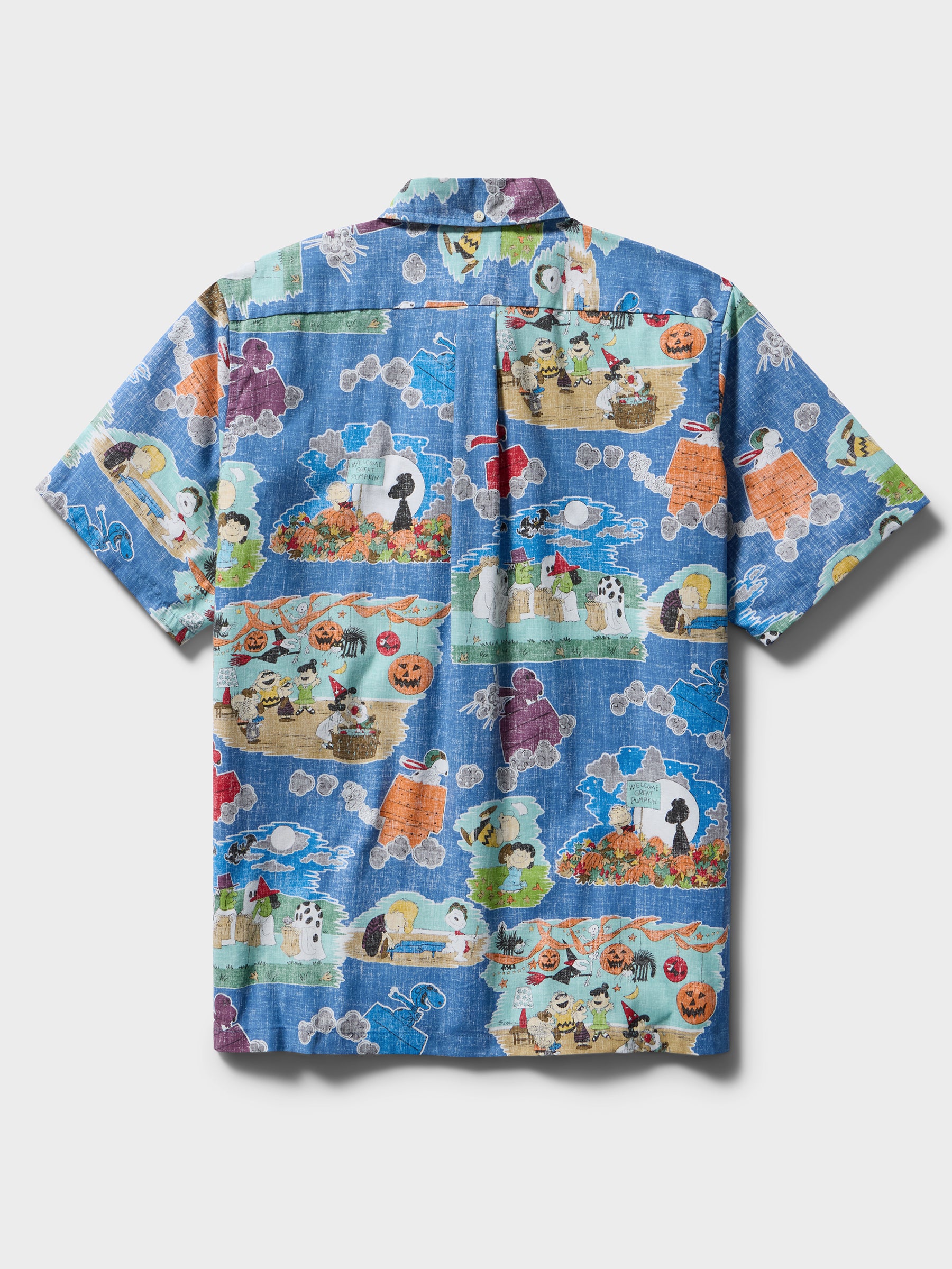 Reyn Spooner IT'S THE GREAT PUMPKIN, CHARLIE BROWN: 60TH ANNIVERSARY BUTTON FRONT in VINTAGE INDIGO