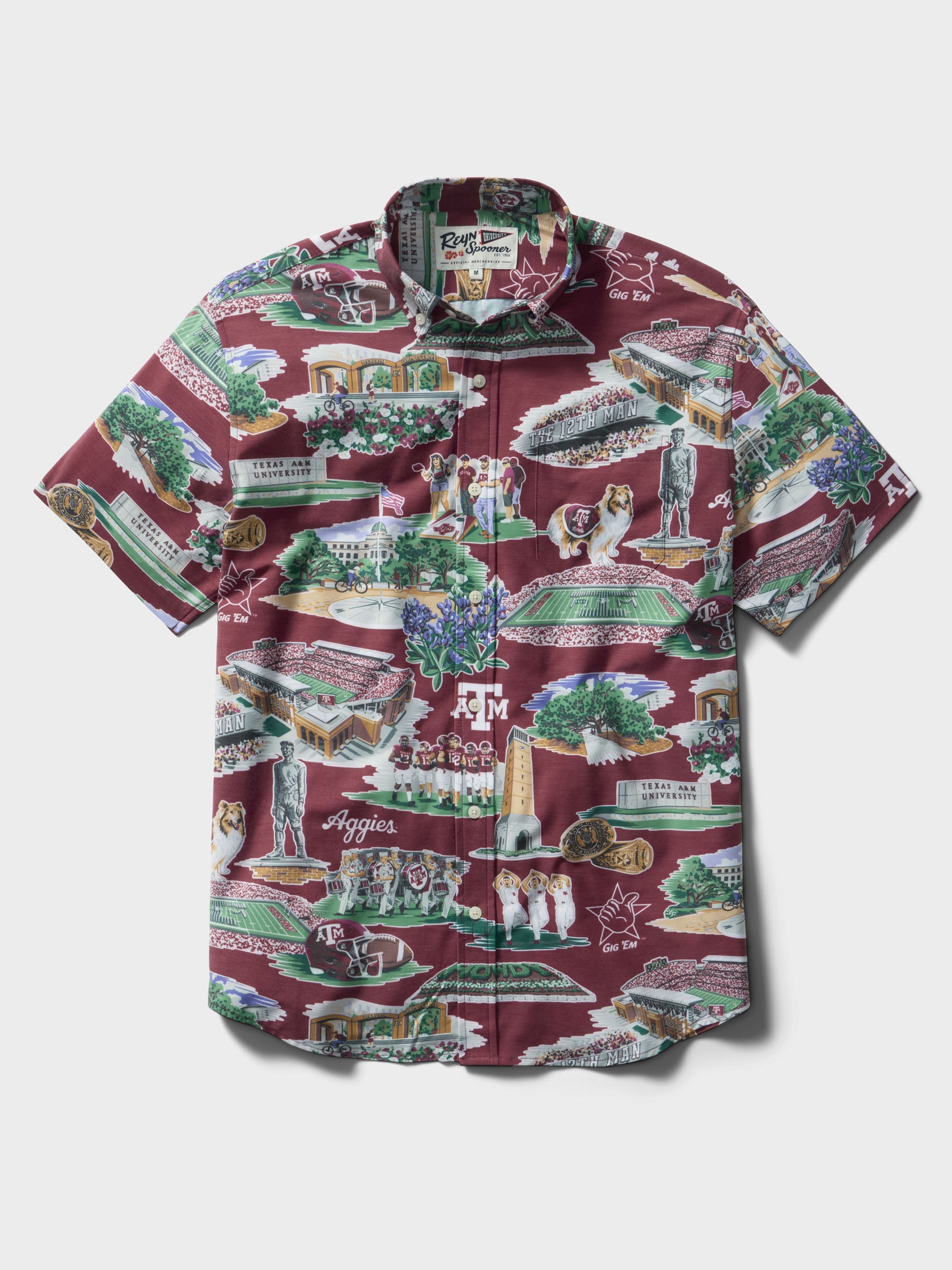 Reyn Spooner TEXAS A&M UNIVERSITY SCENIC PERFORMANCE ALOHA SHIRT in MAROON